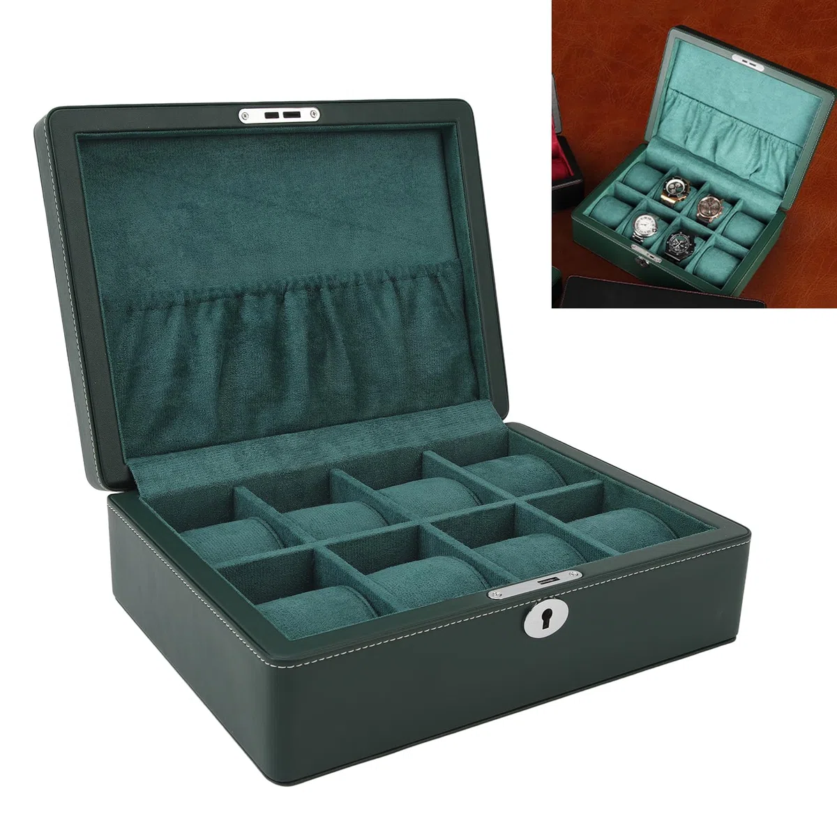 8 Organizador de la Caja de Relojes de tragamonedas: Vitrina de Cuero de Microfibra con Interior de Terciopelo Suave para Hombres/mujeres, Regalos de Almacenamiento de Joyas