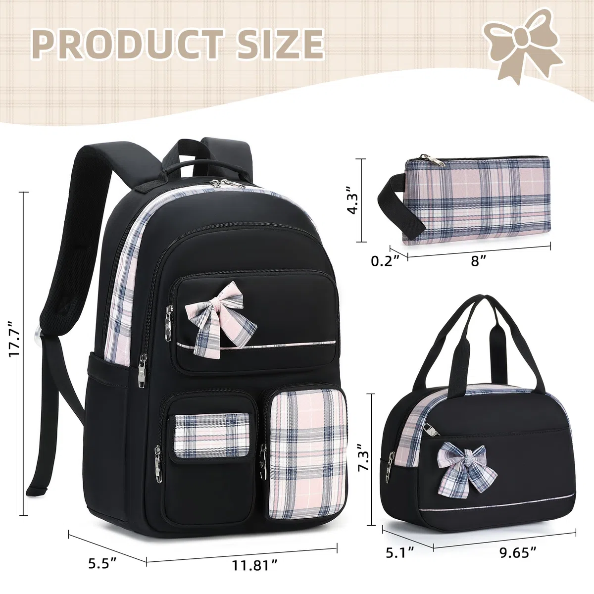 Mochila para niñas, 3 piezas, con fiambrera, estuche para lápices, bolsa para laptop de 15.6 pulgadas, mochila para niños, mochila escolar