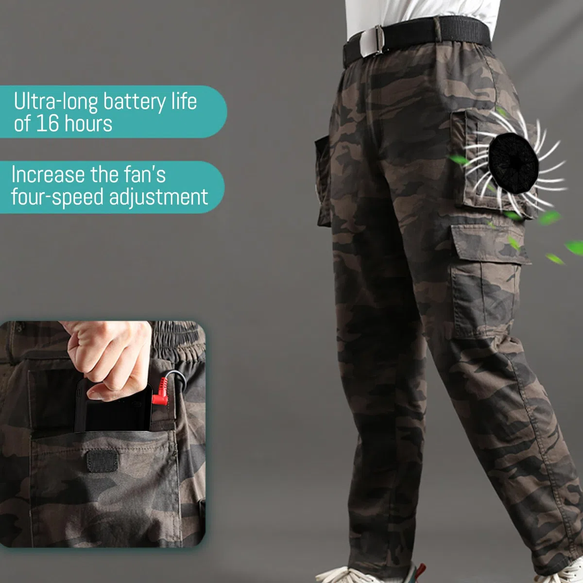 Pantalones de ventilador, pantalones con aire acondicionado para hombres, adolescentes, ropa de trabajo refrescante para exteriores, ciclismo, jardinería, viajes, pantalones de ventilador