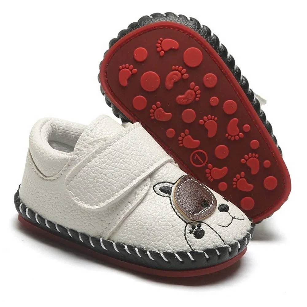 Geagodelia - Zapatos de paseo con fondo rígido de piel sintética para recién nacido, suela de goma para primeros caminos, zapatillas para niño Size: