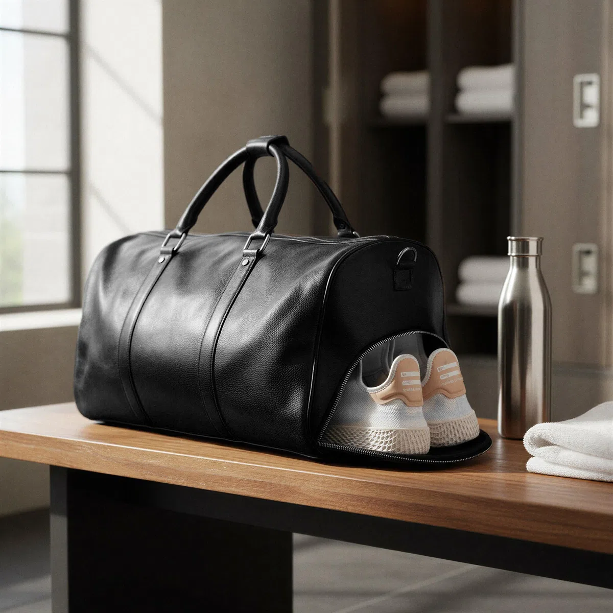 BACCINI Bolsa de Viaje Grande Cuero I Bolso de Deporte Fin de Semana I Maletín Viaje Weekender, Equipaje de Mano Cabina Florian Negro Hecho a Mano