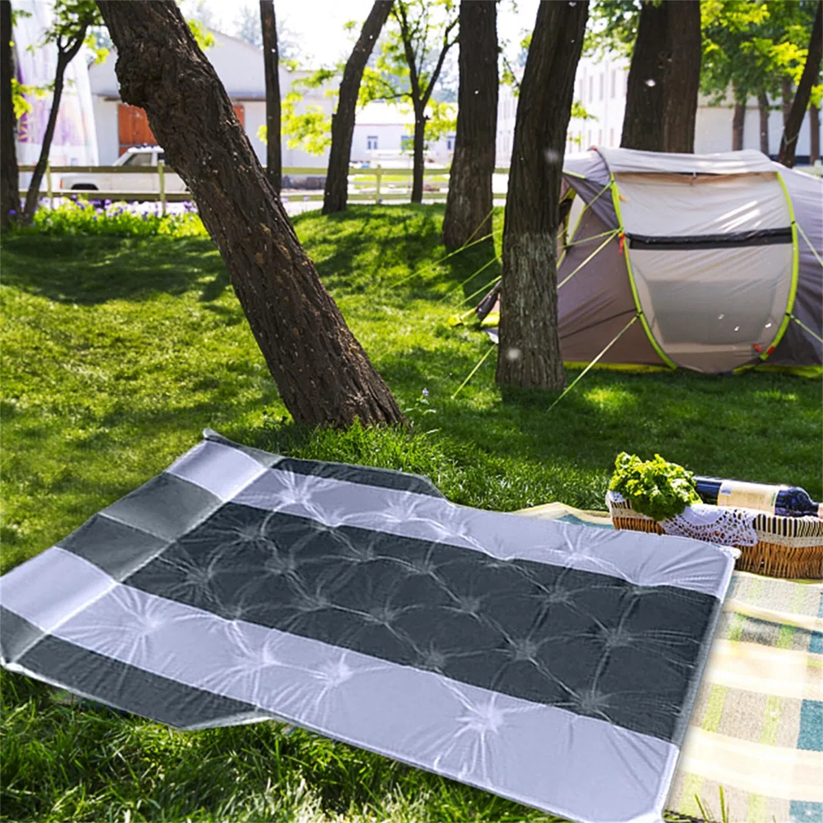 Equipo de camping para coche, accesorio portátil de viaje por carretera, colchón de asiento trasero de coche, para vehículos, remolque, RV, sedán, camioneta, camping, patio trasero, picnic al aire