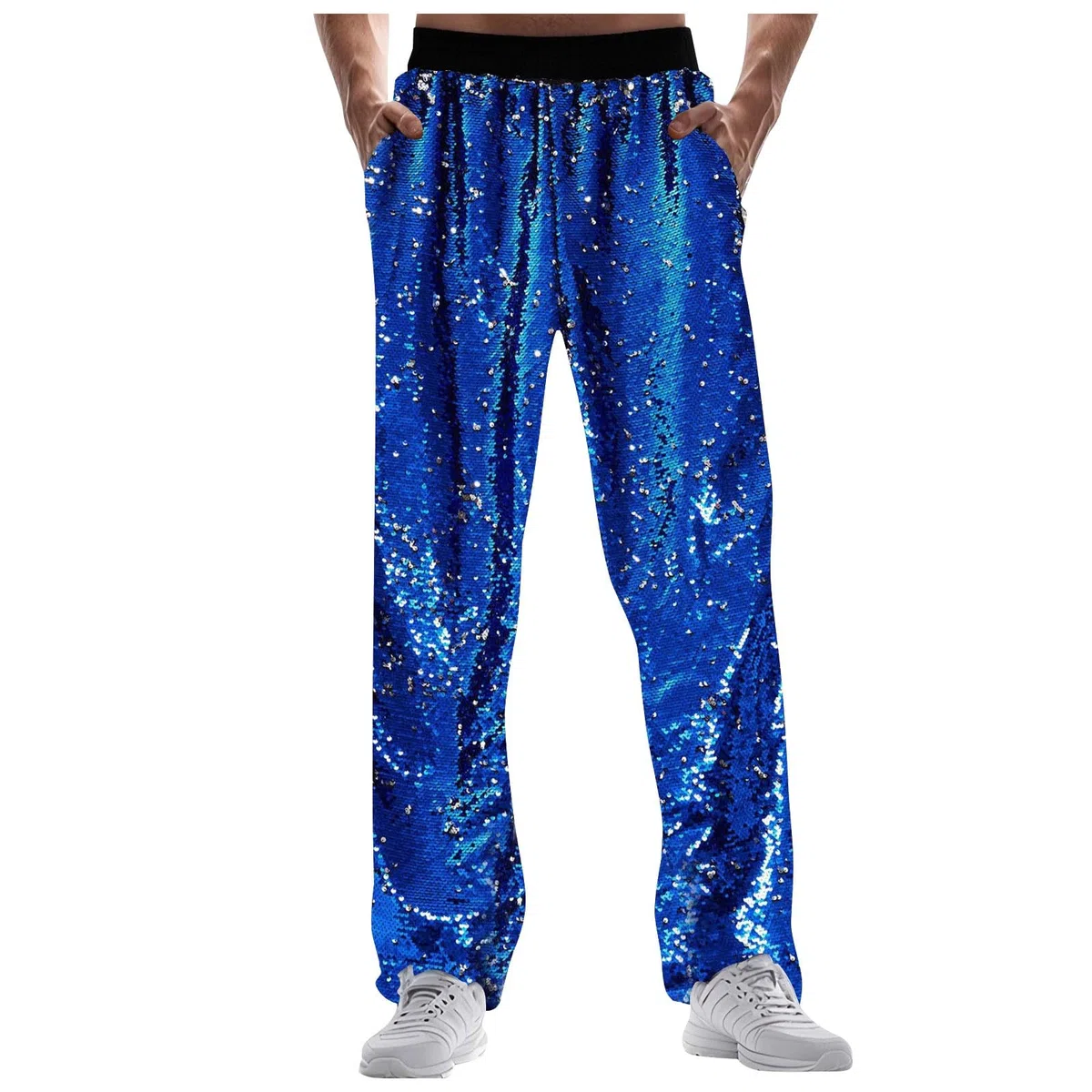Pantalones de chándal para hombre, para carnaval, especiales, brillantes, informales, con pierna ancha, para festival, moda, comercio exterior, holgados, cómodos, azul, M