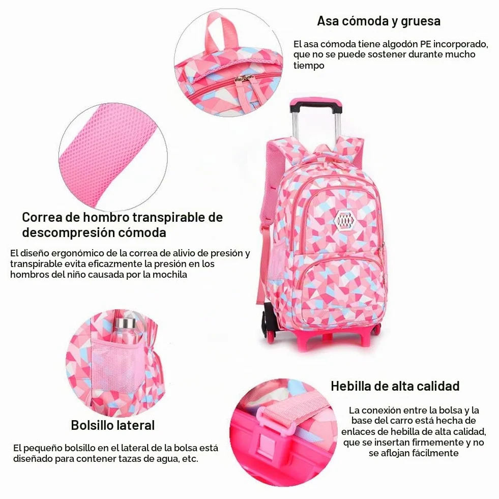 Mochilas Escolares con Ruedas para Ninos Bolsa Trolley Impermeable Mochilas Infantiles Escuela Primaria 6 Ruedas