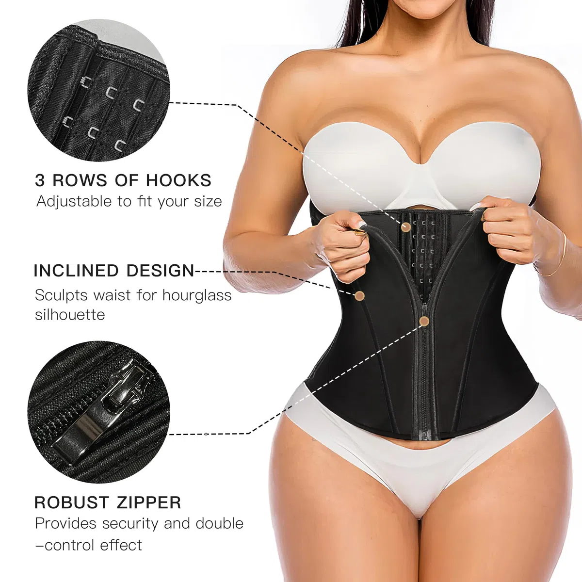 YIANNA - Faja moldeadora de látex para mujer, control de abdomen, corsé de cintura con efecto reloj de arena, con cremallera y corchetes.