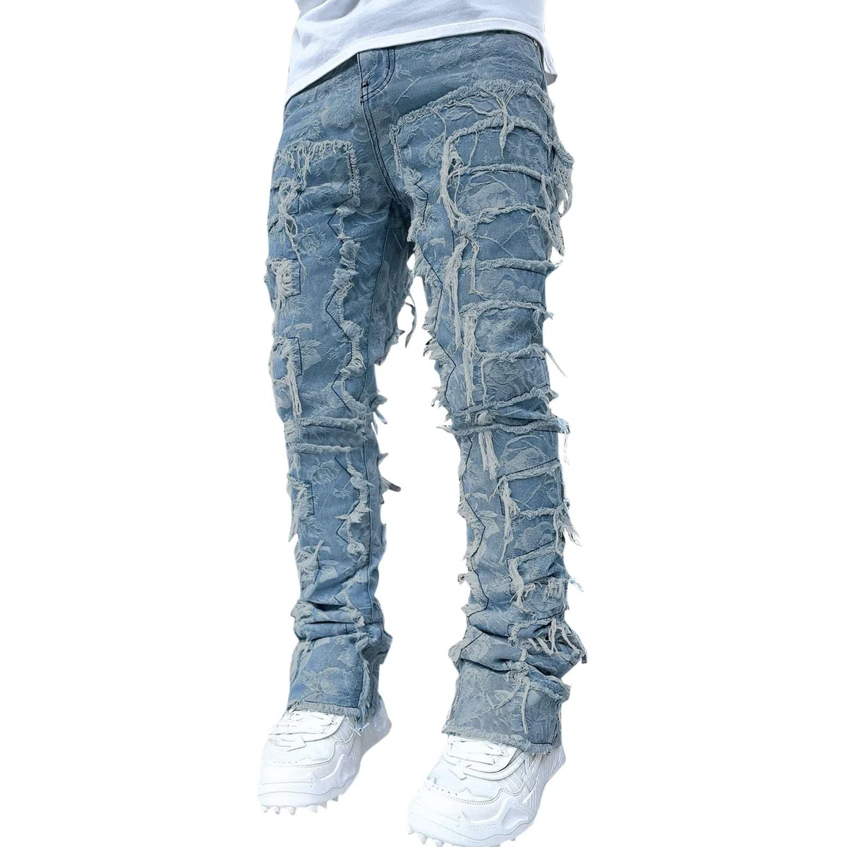 Jeans Blanco Hombre-Pantalones Vaqueros Corte Recto con decoración borlas Creativas para Hombre, Pantalones Vaqueros Informales Estilo Callejero Estiramiento Medio para Todas Las Estaciones