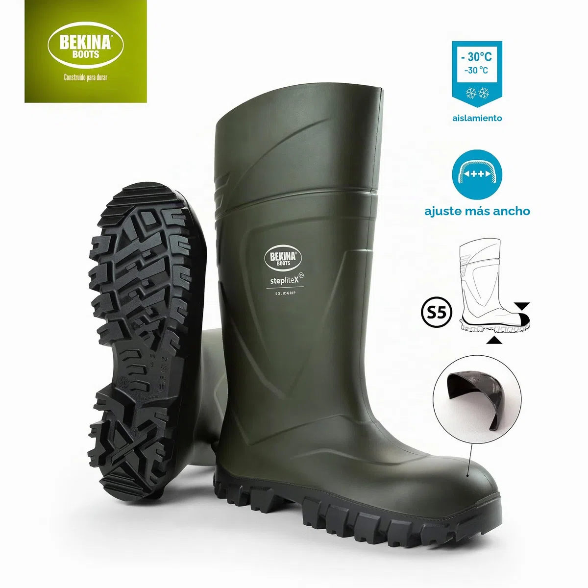 Botas de Seguridad y de Trabajo para Hombres y Mujeres Incl. Puntera y Suela de Acero de Alta Seguridad, para Uso agrícola, garantizan una excelente adherencia, Verde, EU 41