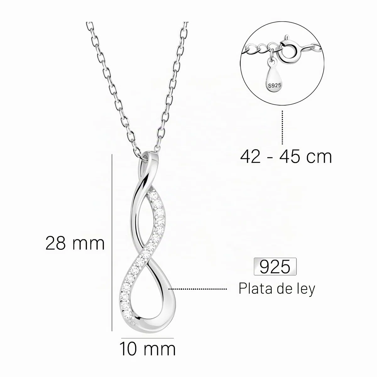 Sofia Milani - Collar para Mujeres en Plata de Ley 925 - Con Circonita - Colgante de Infinito