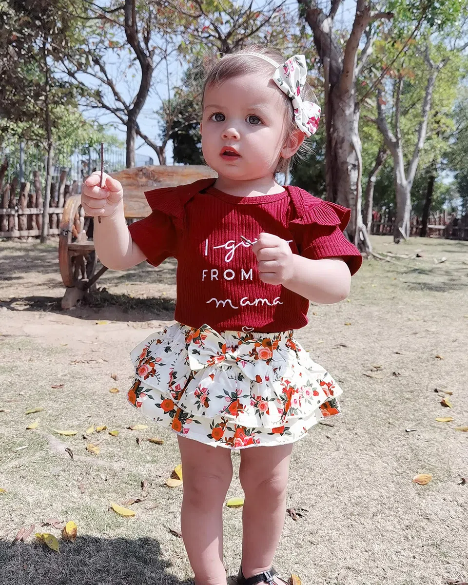 Bebé Recién Nacido Bebé Ropa Mameluco Pantalones Cortos Conjunto Floral Verano Trajes Lindo Bebé Ropa Niña - rojo - 12 -18 meses