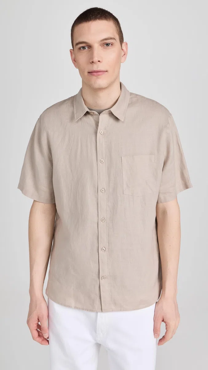 Vince Camisa de lino de manga corta para hombre