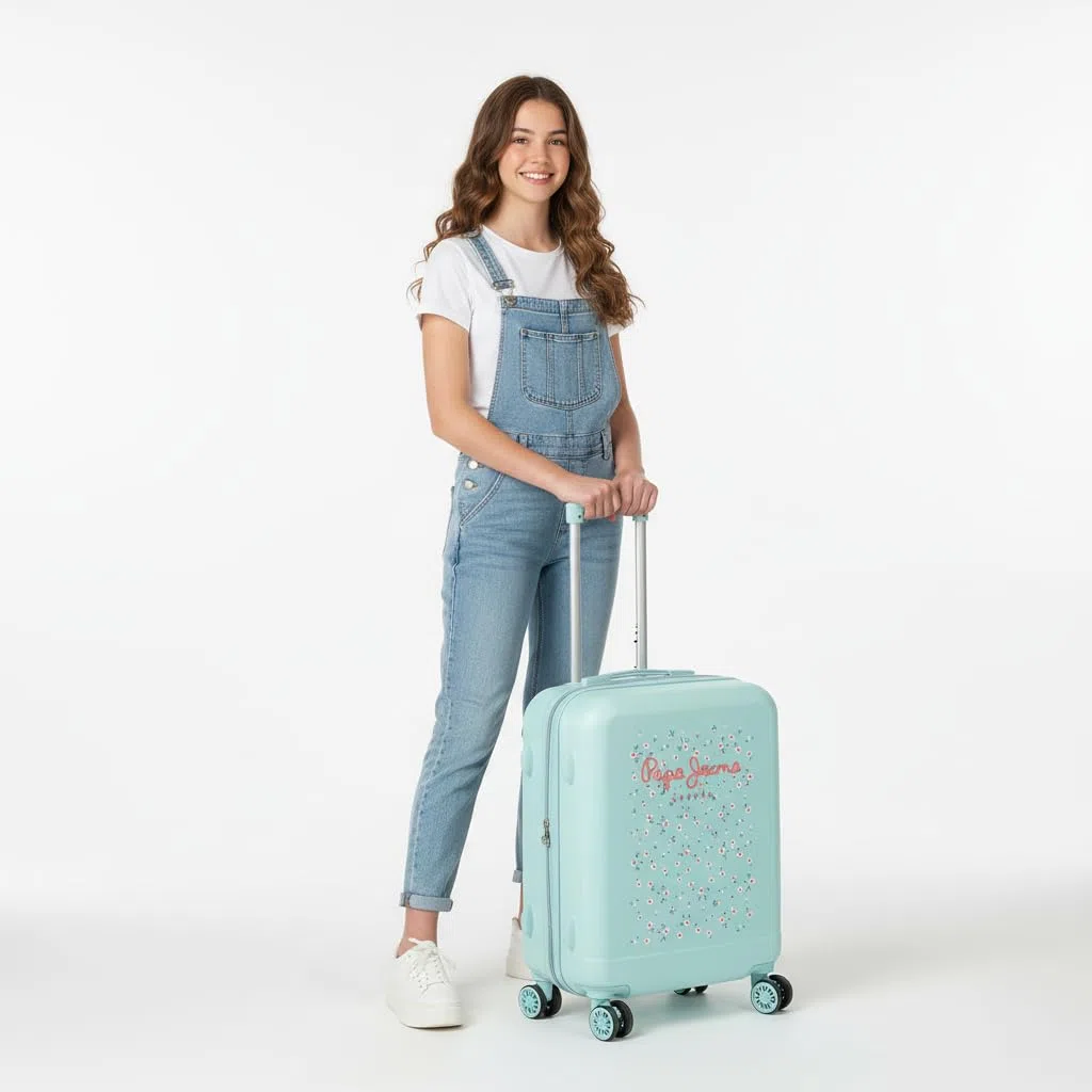 Pepe Jeans Leslie Maleta de cabina Azul 38x55x20 cms Rígida ABS Cierre de combinación lateral 34L 2,74 kgs 4 Ruedas dobles Equipaje de Mano