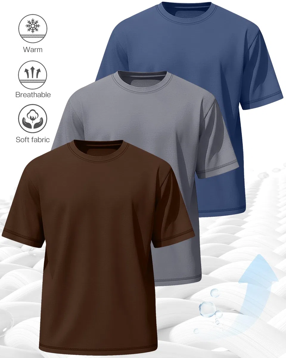 Neer Paquete de 3 Camisetas para Hombre de Tallas Grandes (L-7XL) Manga Corta Cuello Redondo Camisetas básicas de Verano