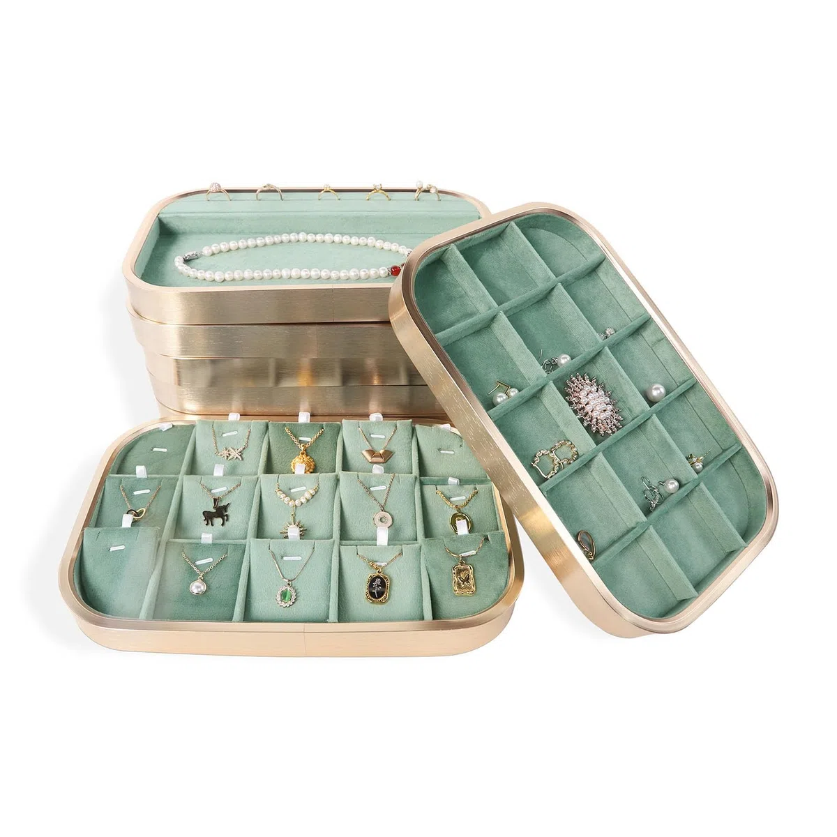 Bandeja organizadora joyas, bandeja exhibición elegante apilable anillos