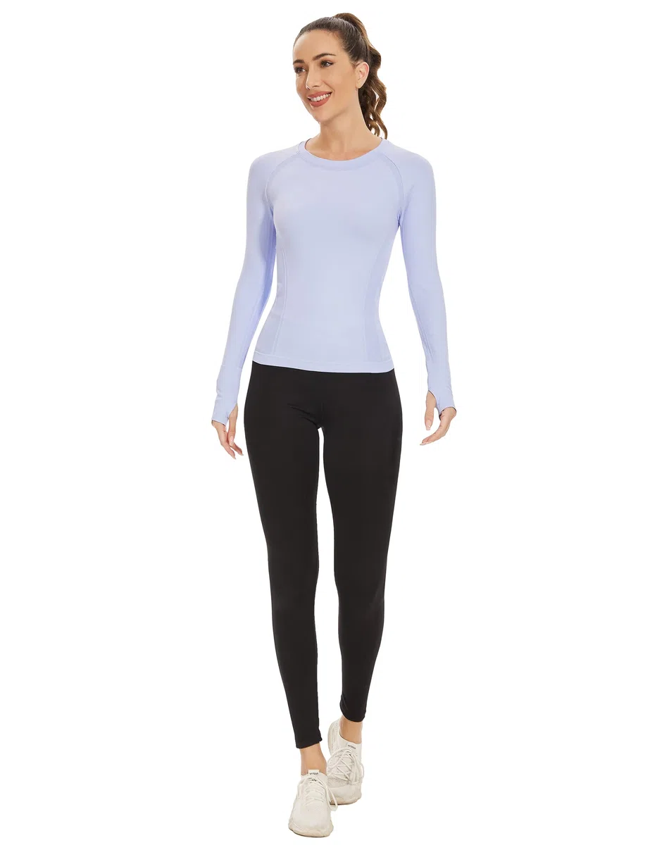 MathCat Camisetas de entrenamiento de manga larga para mujer, sin costuras, para yoga, correr, transpirables, paquete de 3 unidades