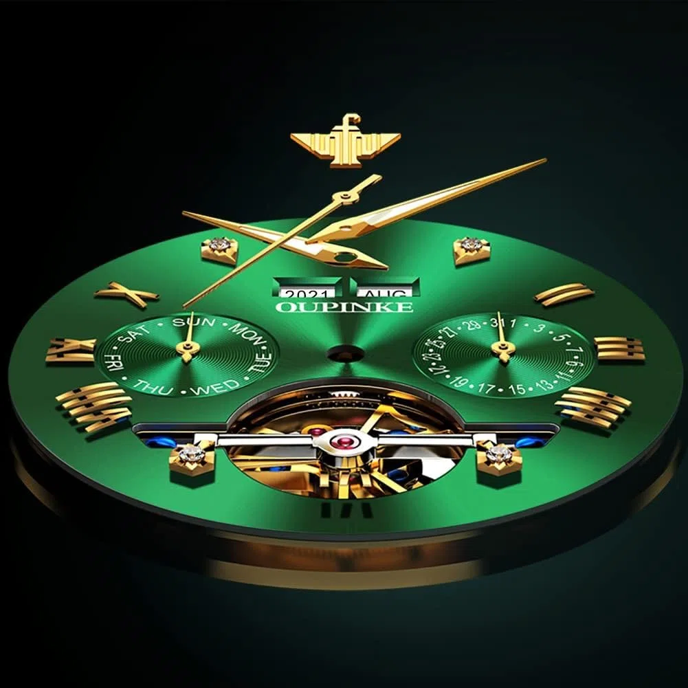 OUPINKE Relojes automáticos para hombre, esqueleto, mecánico, cuerda automática, reloj de pulsera de lujo, vestido de negocios, diamante, acero de tungsteno, cristal de zafiro, calendario, Correa de