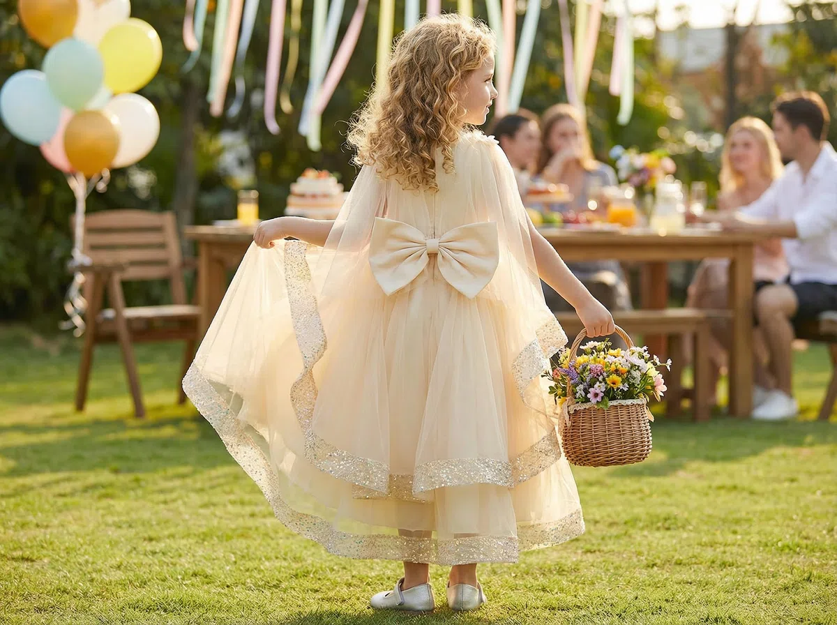 ABEHIK Vestidos de lentejuelas para niñas con malla, sin mangas, vestido poncho para fiesta, vestido de tul para niña de flores, cumpleaños, boda