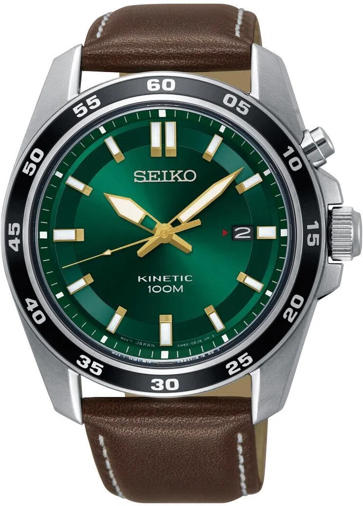 Seiko Reloj Analógico para Hombre de Kinetico con Correa en Cuero SKA791P1