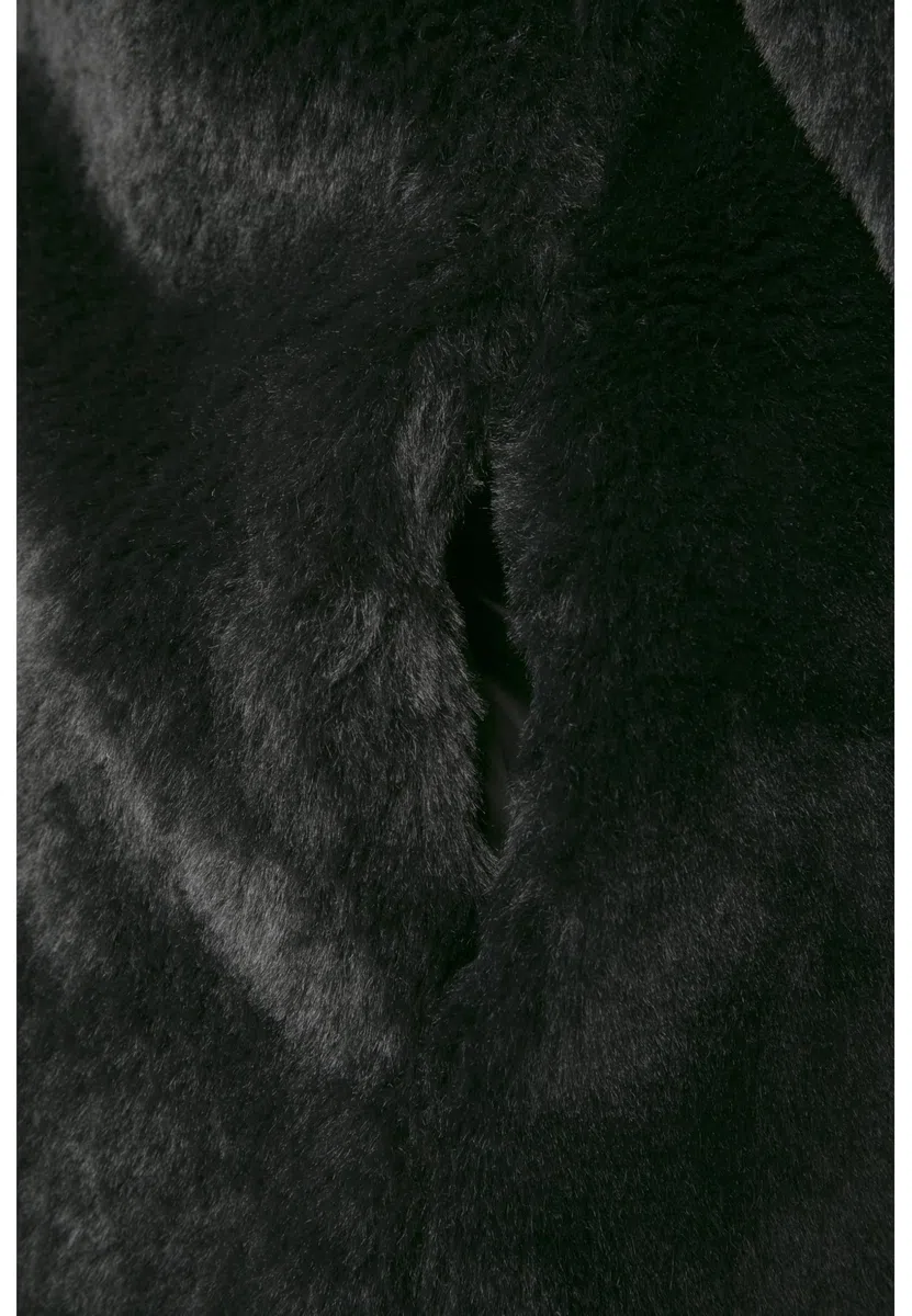 URBAN CLASSICS Abrigo de Pelo Sintético para Mujer con Capucha Grande, Chaqueta con Bolsillos Laterales y Cierre de Ojal, Tallas XS a 5XL