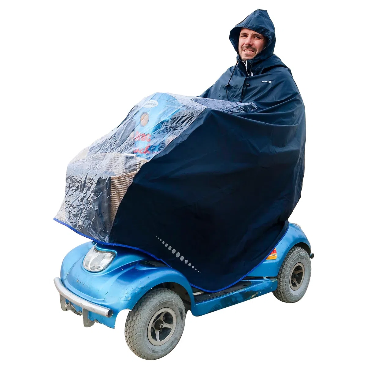 Poncho impermeable para silla de ruedas eléctrica/scooter - chubasquero para silla de ruedas eléctrica - diseño italiano - Talla Eléctrica/Scooter XL (Azul Marino)