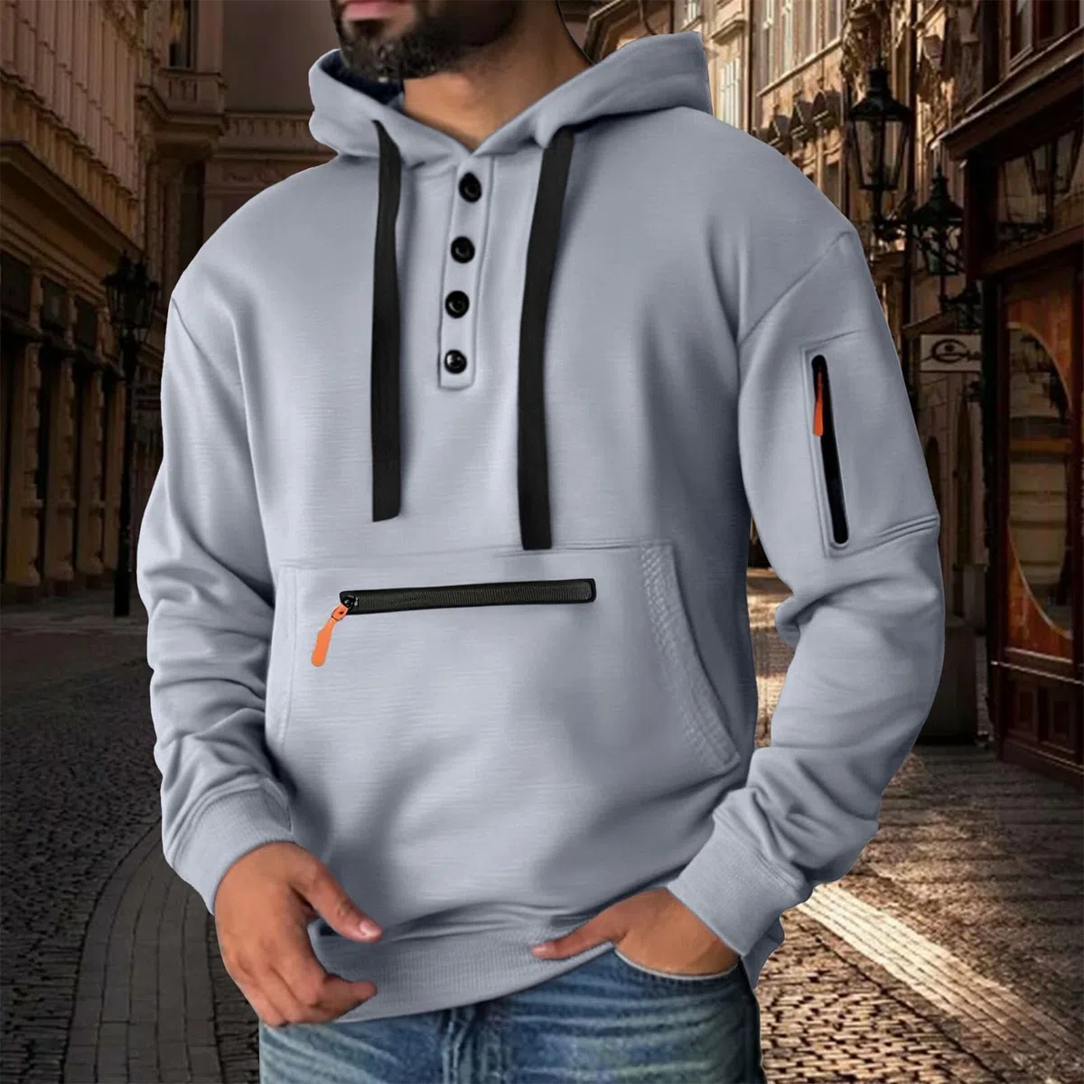 Chaqueta Verano Hombre Sudadera Informal De Manga Larga con Botones Y Medio Botón para Hombre, Otoño E Invierno Sudaderas Futbol Ropa Trabajo Hombres Cremallera Jersey Corta Entretiempo