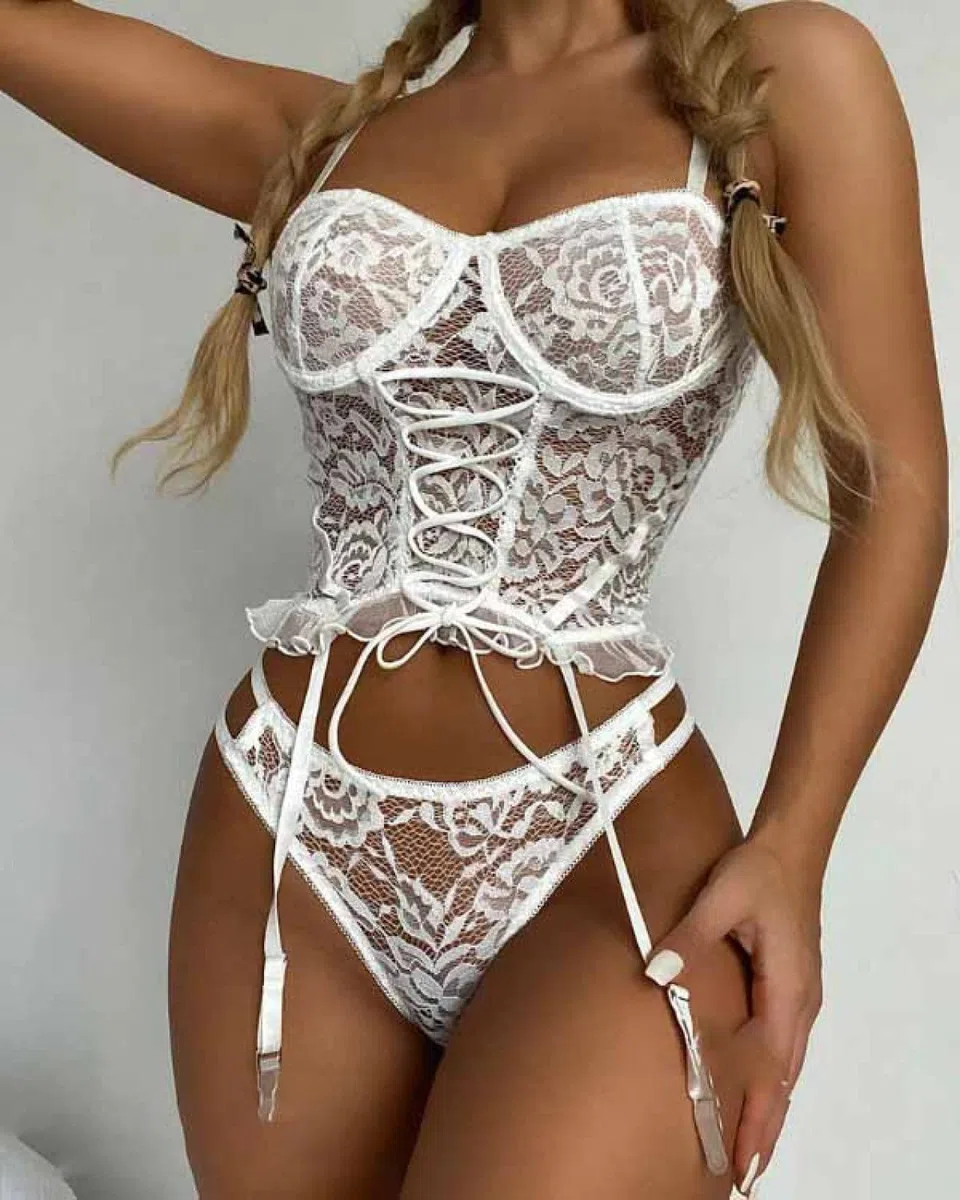 AKAZI Ropa de Dormir de lencería Sexy para Mujer, Ropa Interior de lencería Sexy, lencería Sexy, Pijama de Encaje Ajustado, Negro, S (Blanco XXL)
