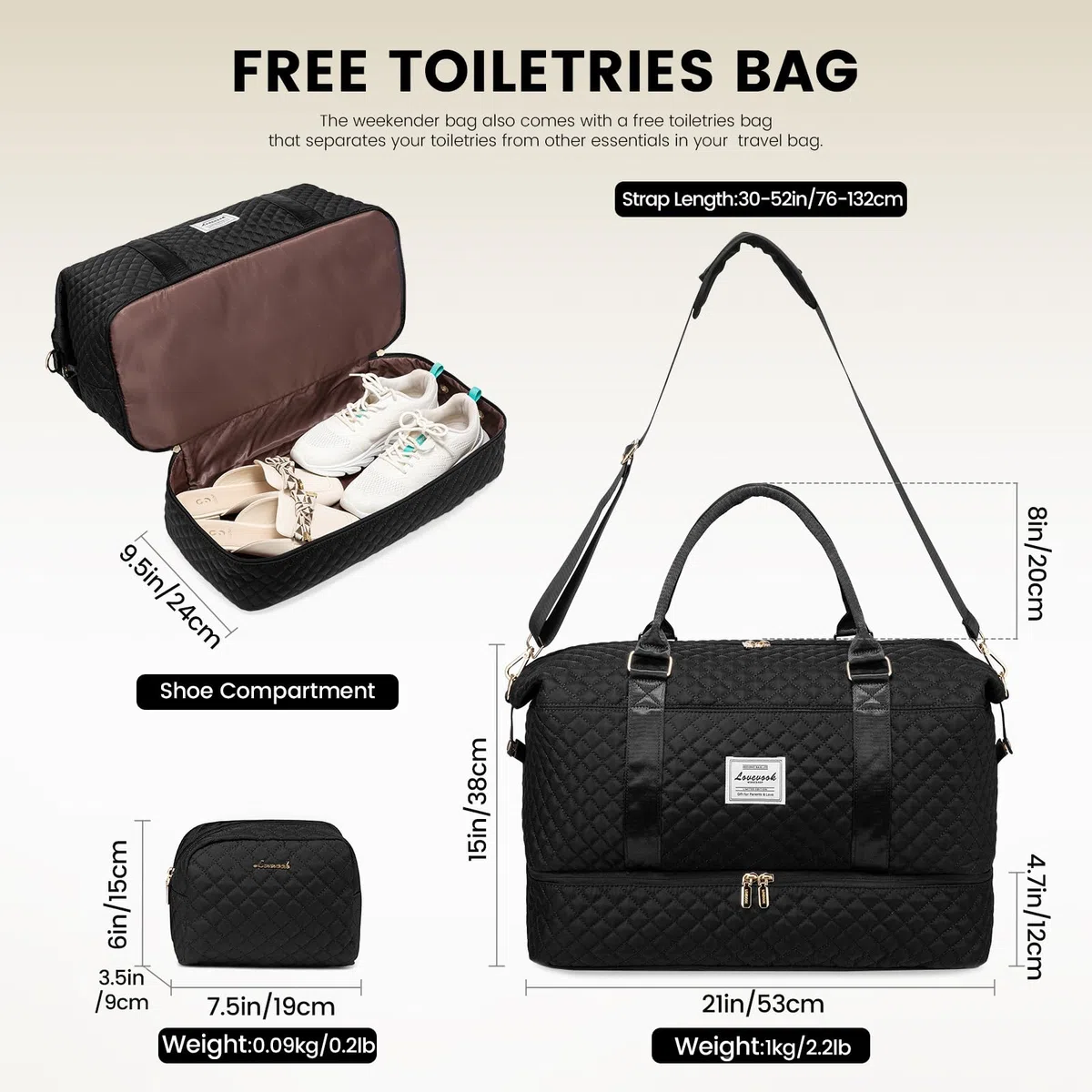 LOVEVOOK Bolsa de Viaje Mujer Bolsa Deporte Mujer Grande Maletas de Cabina Avion Travel Duffle Bag Bolso Maternidad Hospital Equipaje de Mano con Neceser Organizador para Viaje Gym Playa Sauna