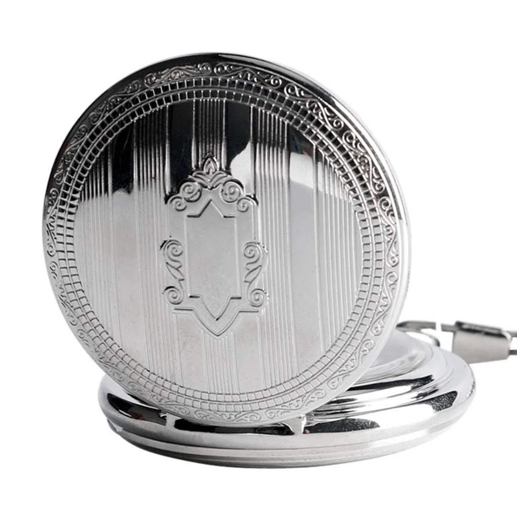 J-Love Reloj de Bolsillo con Cuerda automática, Esqueleto mecánico automático, Reloj de Bolsillo, diseño de Escudo Plateado Vintage, Esqueleto Negro con Cadena de 30cm