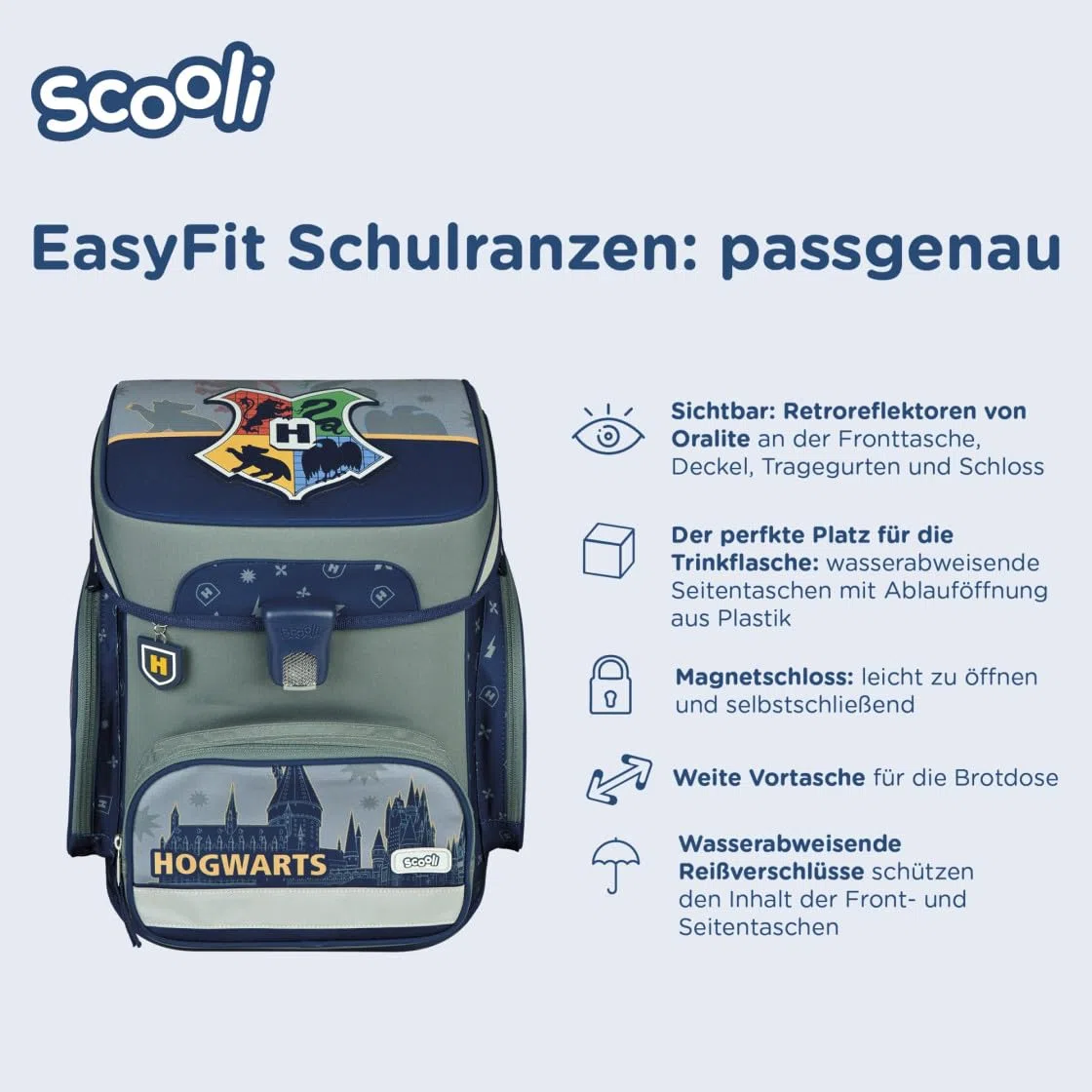 Juego de mochila escolar Harry Potter de 5 piezas para niños y niñas de 1ª clase, con contenido personalizado, mochila escolar con bolsa de deporte, estuche para escuela primaria, Harry Potter (Gris)