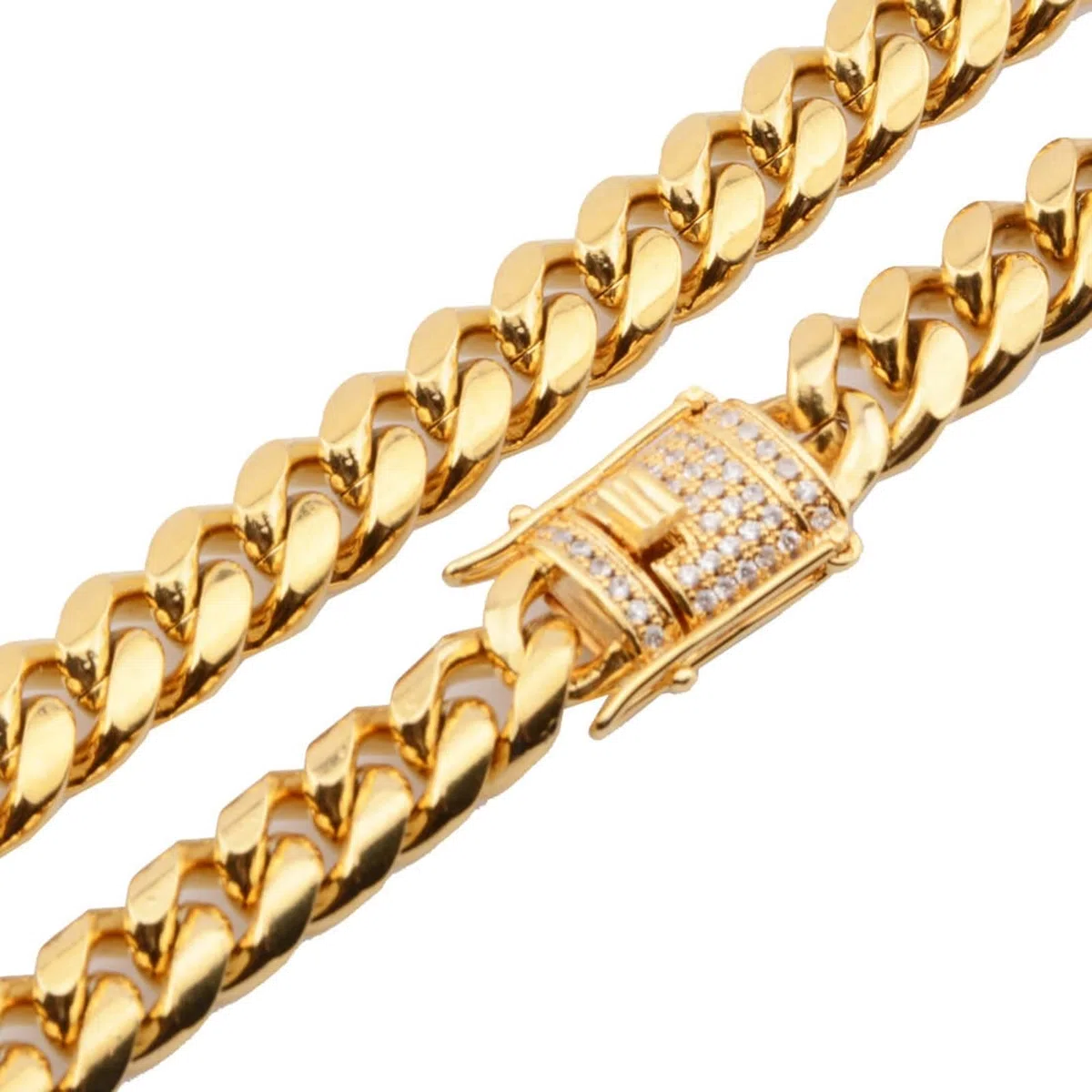 Epinki Collares para Hombre 46-76 CM, Cadena Cubana 8-18MM Oro Circonita Blanca Collar de Acero Inoxidable