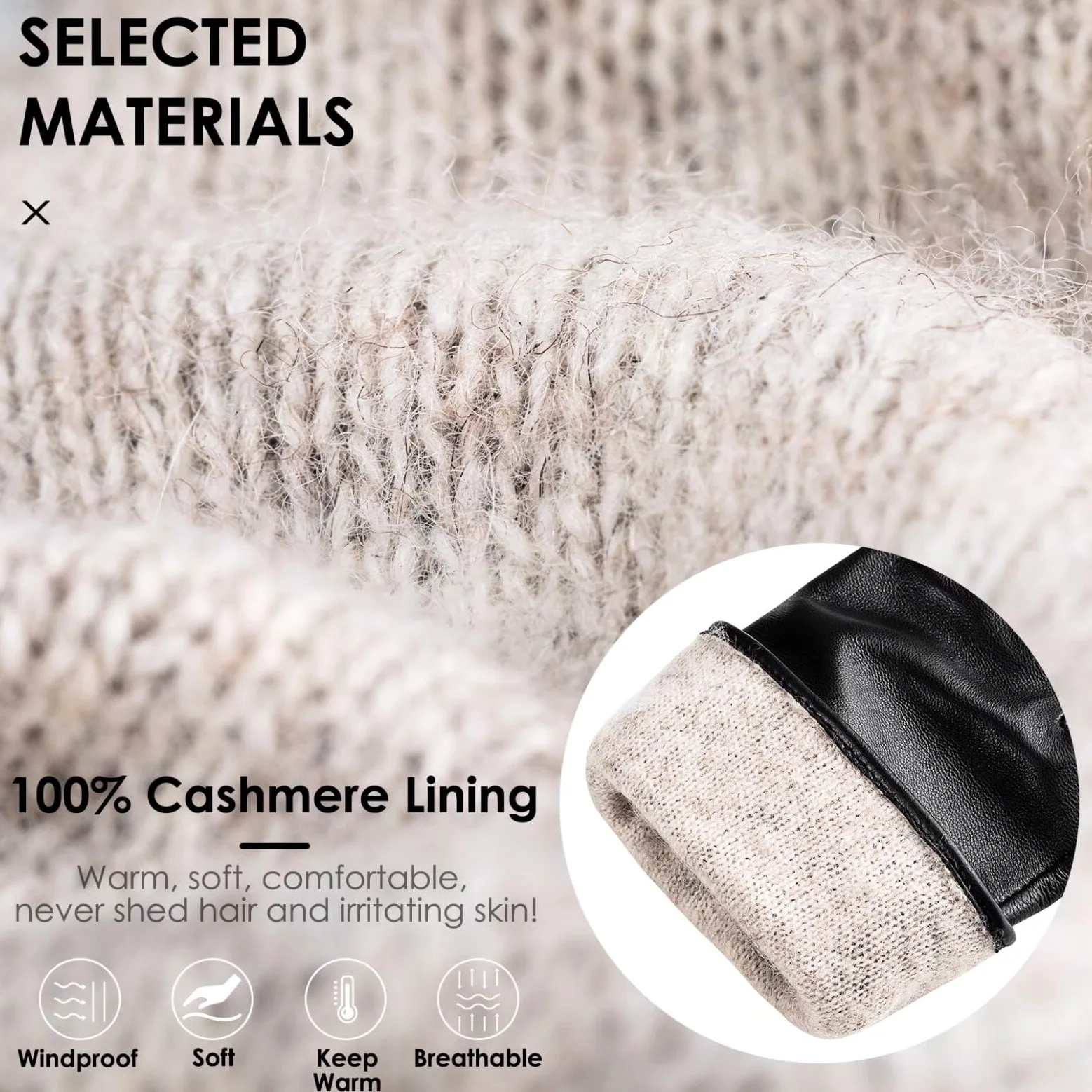 Guantes de invierno de piel de oveja para mujer, guantes de pantalla táctil con forro térmico de cachemira, guantes de conducción de moda, Negro -, S