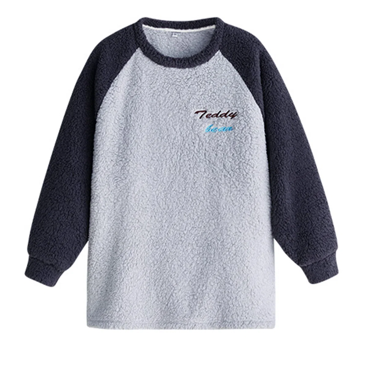 Conjunto de pijama atractivo para mujer, para invierno, otoño, cómodo, cálido, manga raglán, bloque de color, forro polar, suave, transpirable, algodón, pijama, pantalones, ropa de dormir