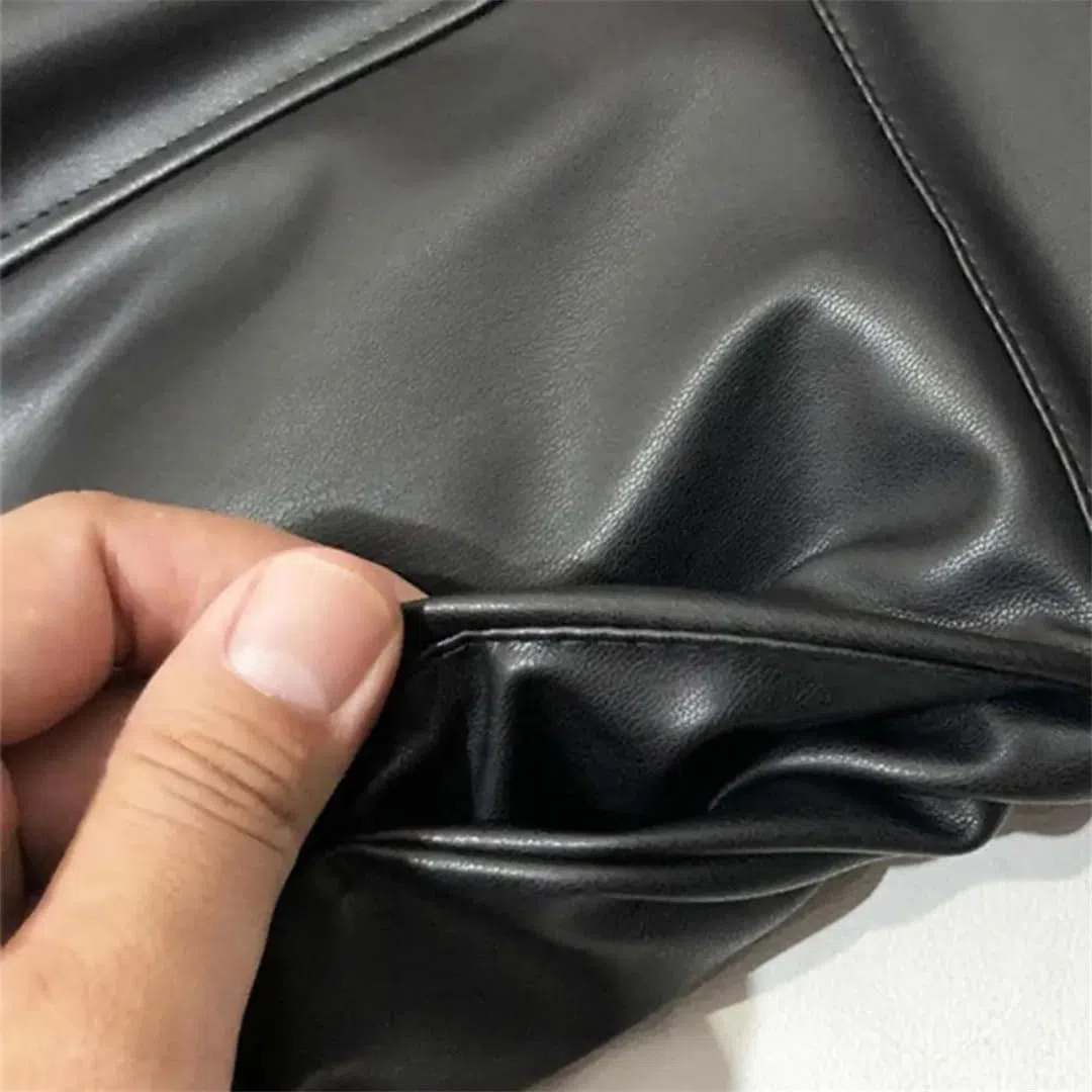 Faldas de cuero para mujer, cintura elástica, bolsillos laterales, falda maxi de piel sintética, color sólido, falda de oficina para mujer