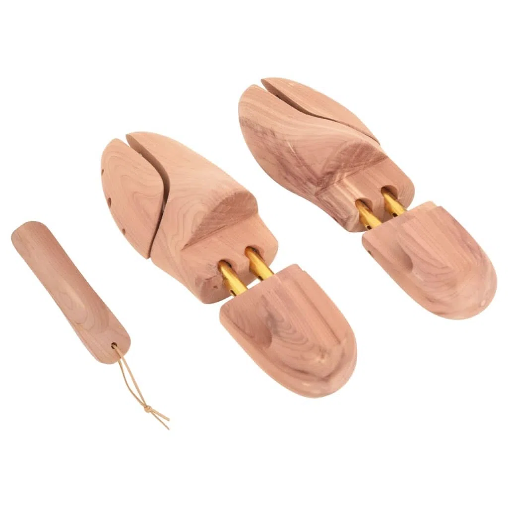 Horma de zapatos de madera maciza de cedro ajustable EU 36-37 con calzador para hombre y mujer, zapatos de piel, para el cuidado de la forma, estiramiento
