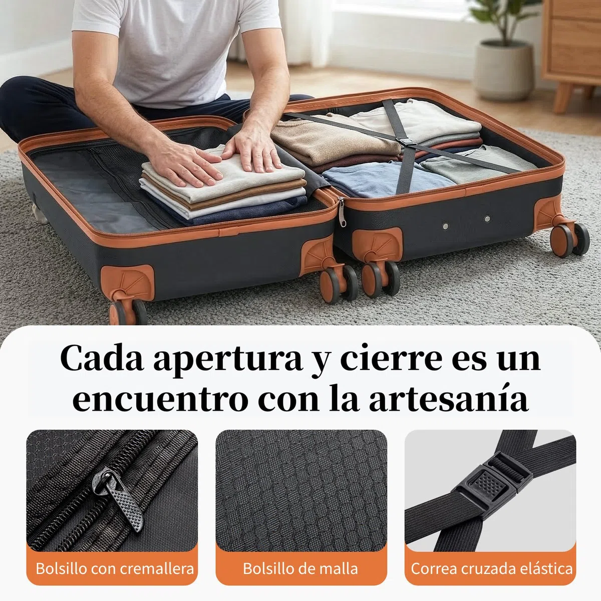LEADZM Juego de Maletas de 4 Piezas con Neceser (Negro-Marrón) | Maletas de Viaje Grandes 23 Kilos, Maleta Cabina, Mediana, Maleta de Viaje