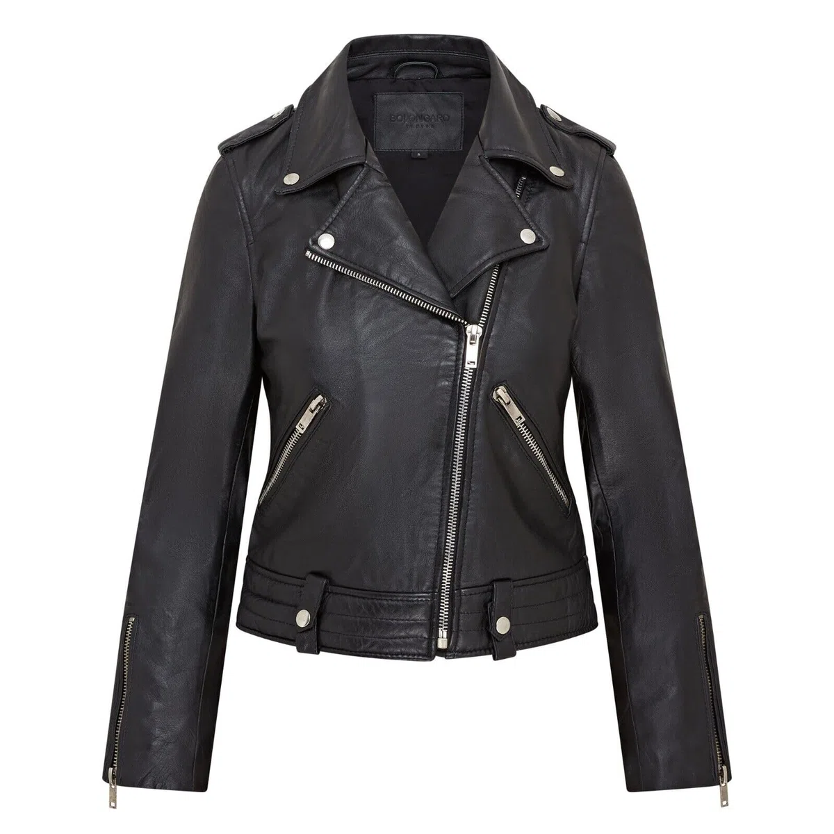 Infinity Leather Chaqueta de Cuero Estilo Motero Brando Clásica Negra Para Mujer