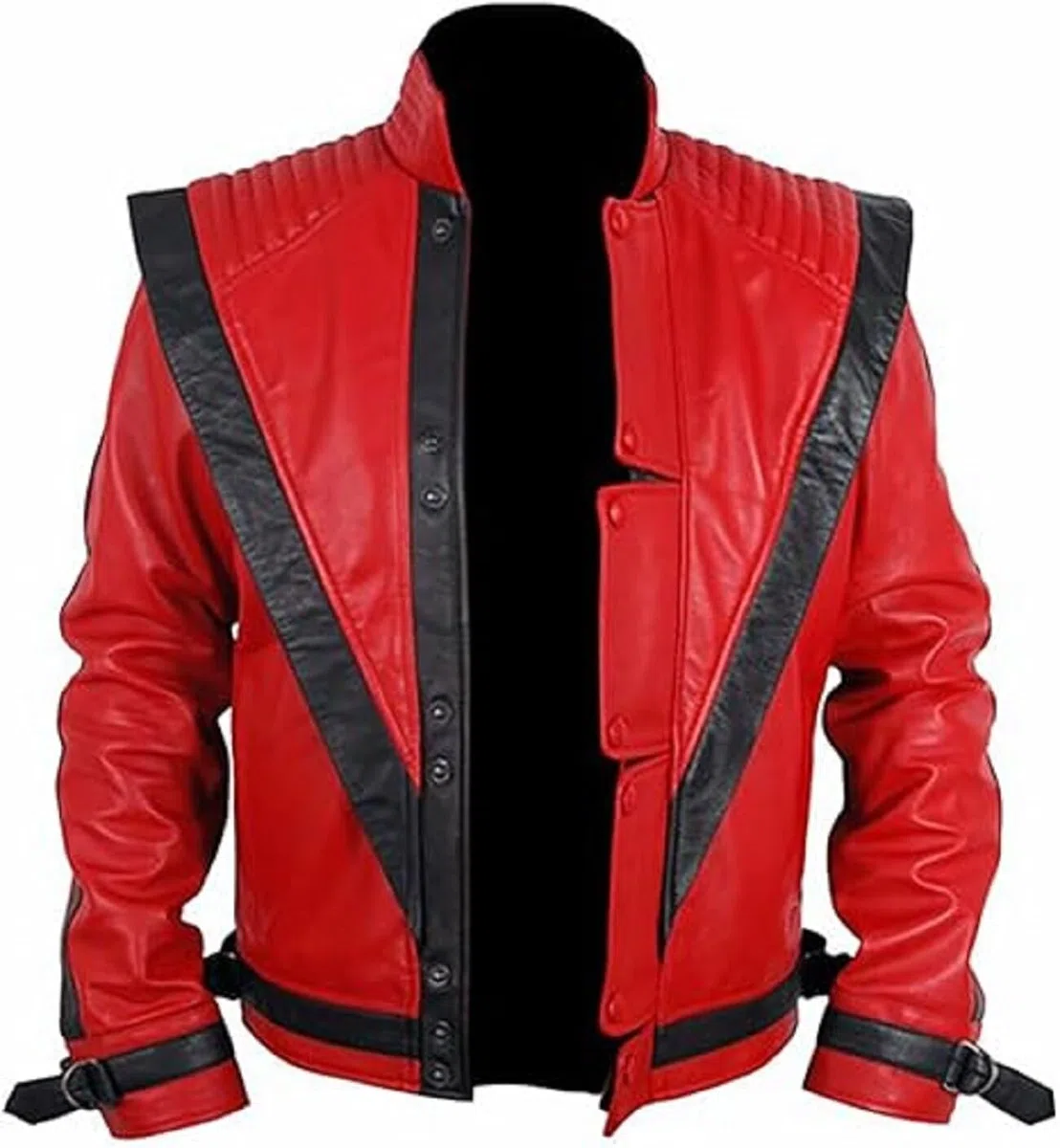 Chaqueta de cuero MJ Thriller para hombre, color rojo real y sintético