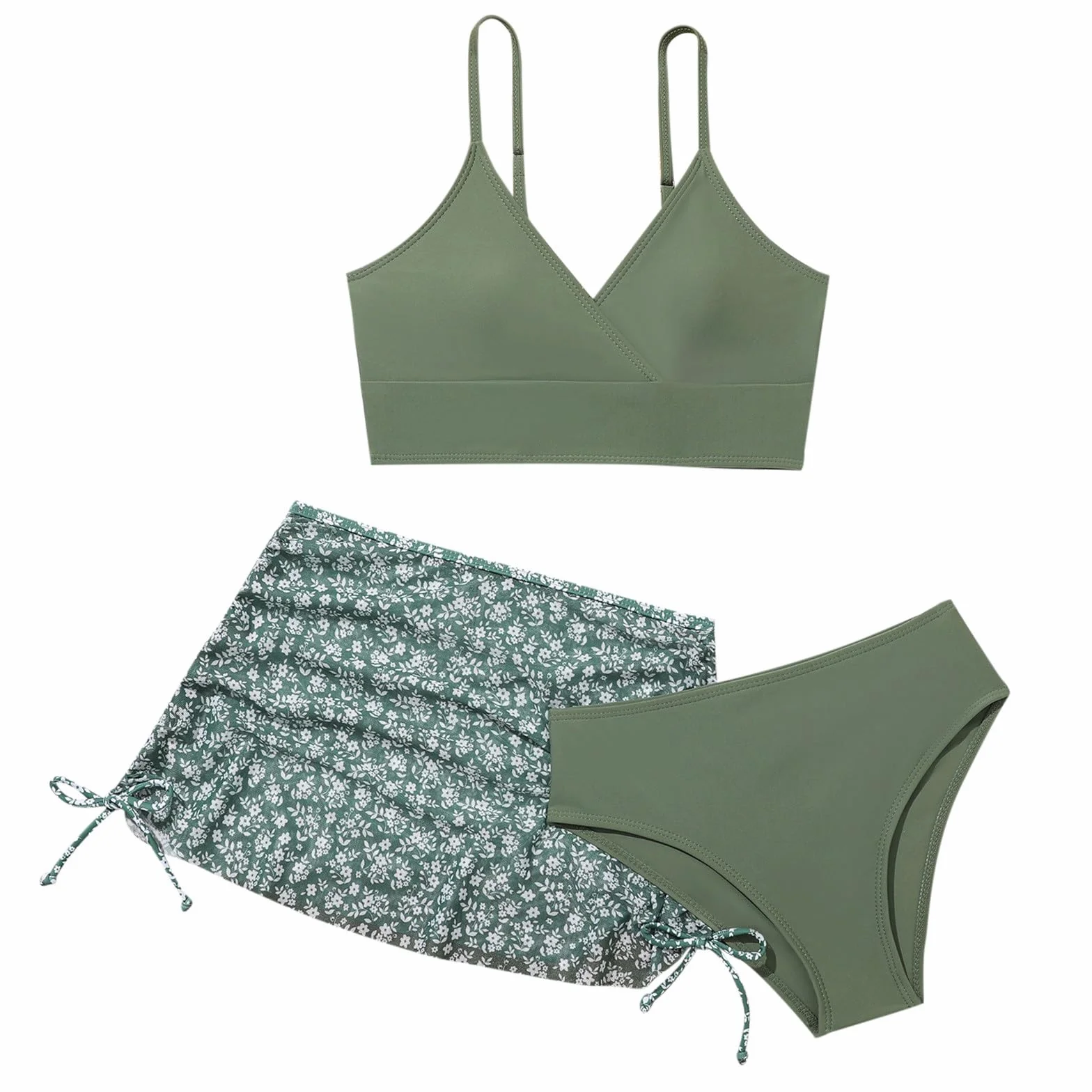 Traje de baño de verano para niños y niñas, traje de baño de 3 piezas, bonito bikini con estampado floral y falda, traje de baño para niños