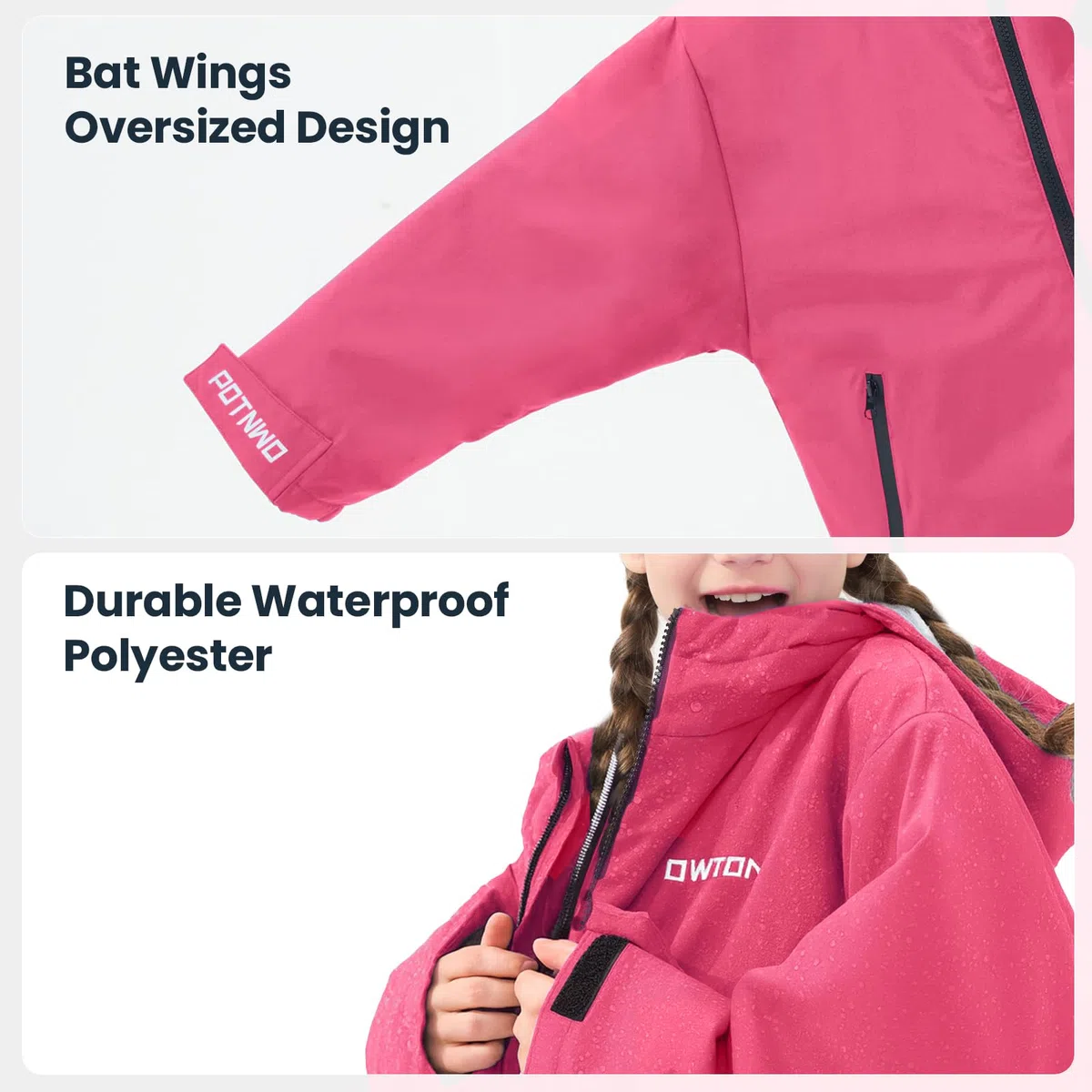 Owntop Bata Impermeable de Cambio para Adultos y Niños - Bata de Playa Seca y Ligera con Forro de Felpa Caliente | Abrigo con Capucha y Manga Murciélago de Gran Tamaño | Para Surf y Natación