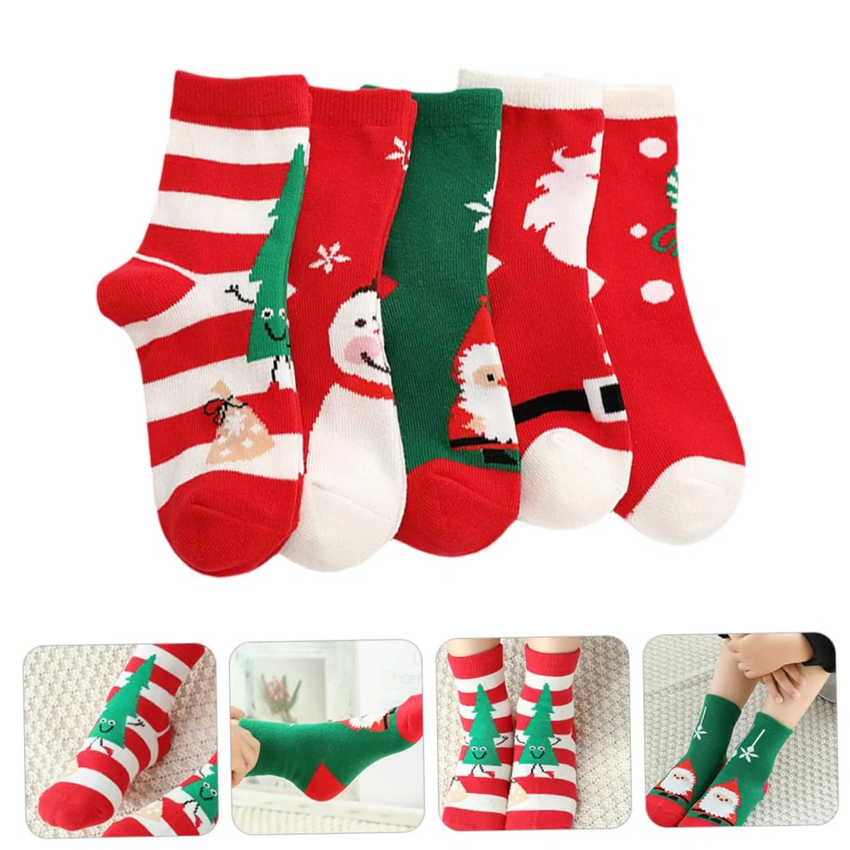 5pares Medias de Navidad de Dibujos Animados Calcetines Cálidos de Algodón para Calcetines de Otoño Invierno para Fiestas de Navidad