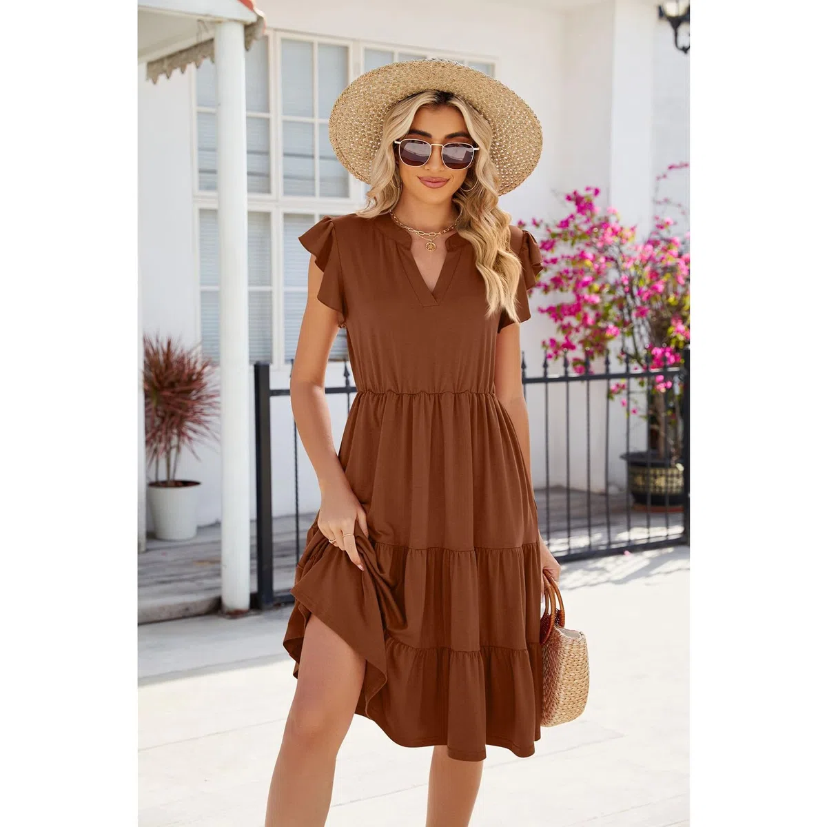 Vestidos de Verano Mujeres Vestidos Casuales de Manga Corta de Cuello V de Verano Vestidos de Fiesta Midi Vestidos de Fiesta Mujeres Vacaciones Playa Vestidos de Sol Casuales Vestidos Relajados, HUT