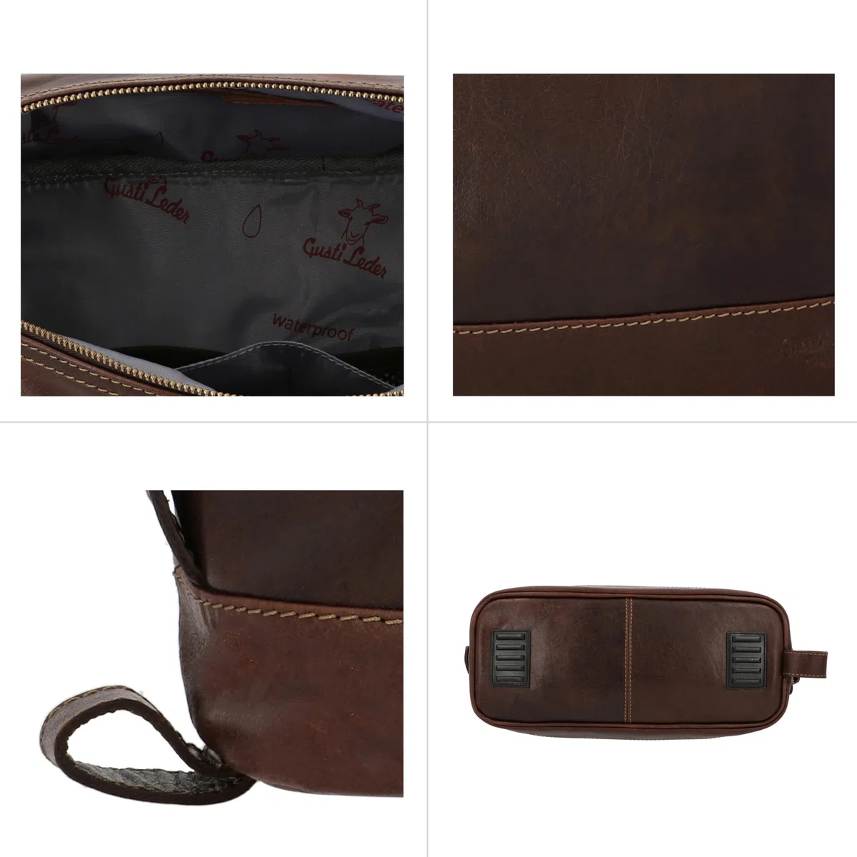 Gusti Anika - Neceser de piel, tamaño grande, para hombre y mujer, marrón, Talla única, Retro
