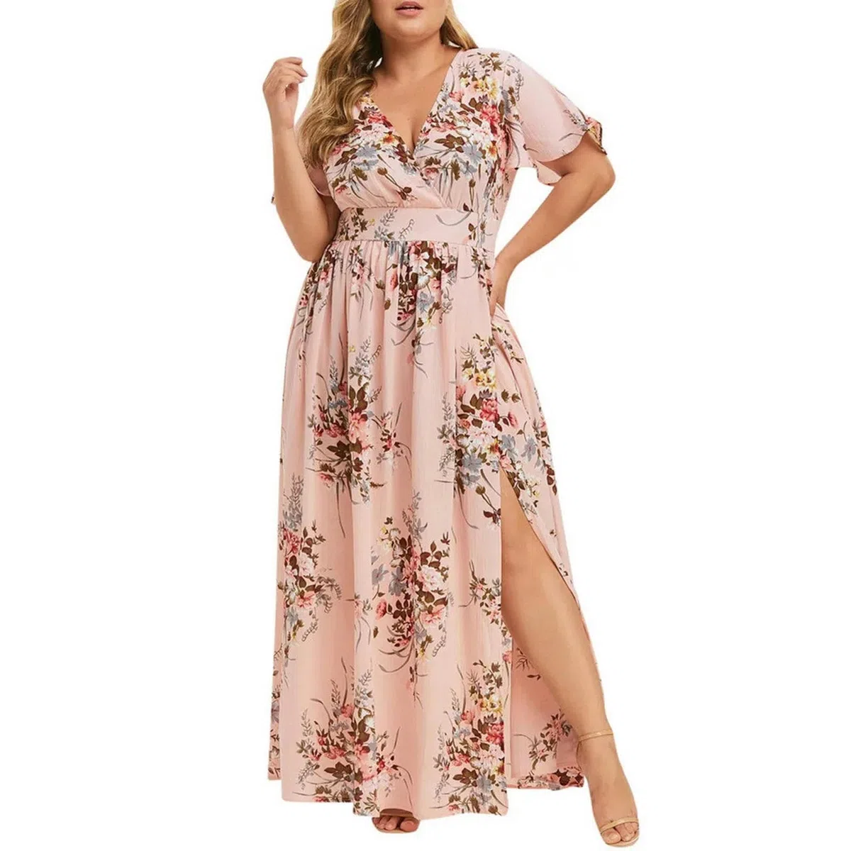 Vestido largo de manga corta con estampado floral, estilo bohemio, vintage, de verano, talla grande, para mujer, 5XL, cuello en V, vestido de verano HUTALIM