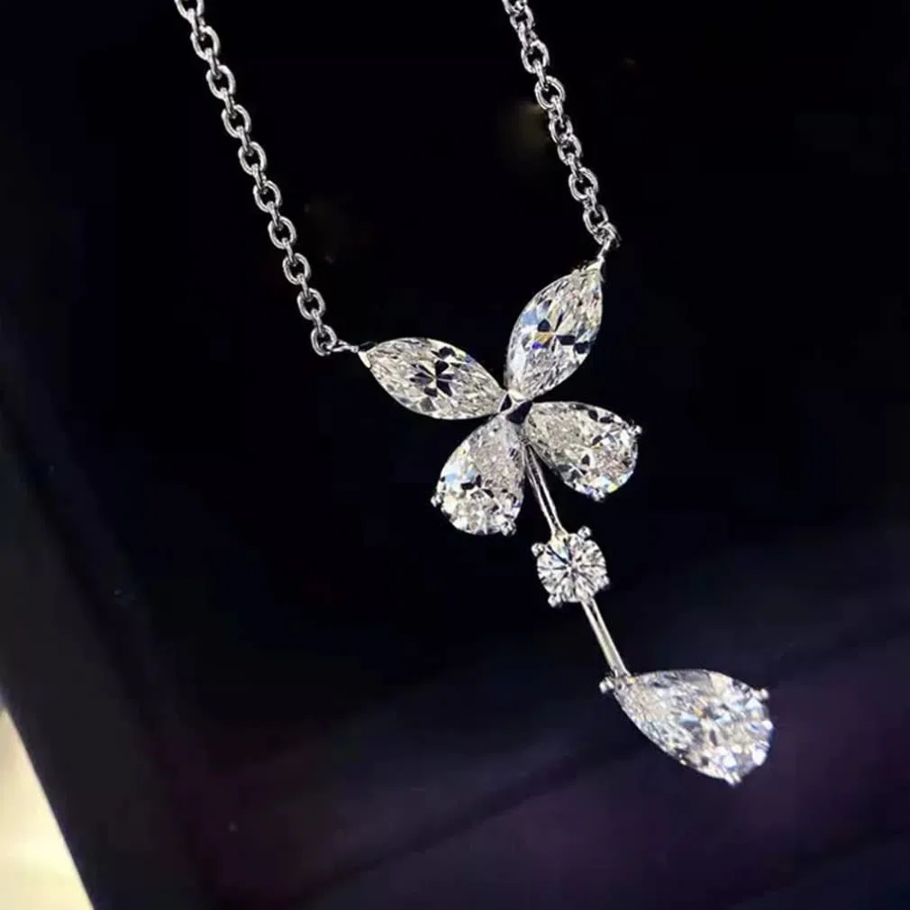 Collar con Colgante de Mariposa de Aniversario de Piedras Preciosas de moissanita de Plata de Ley 925, joyería