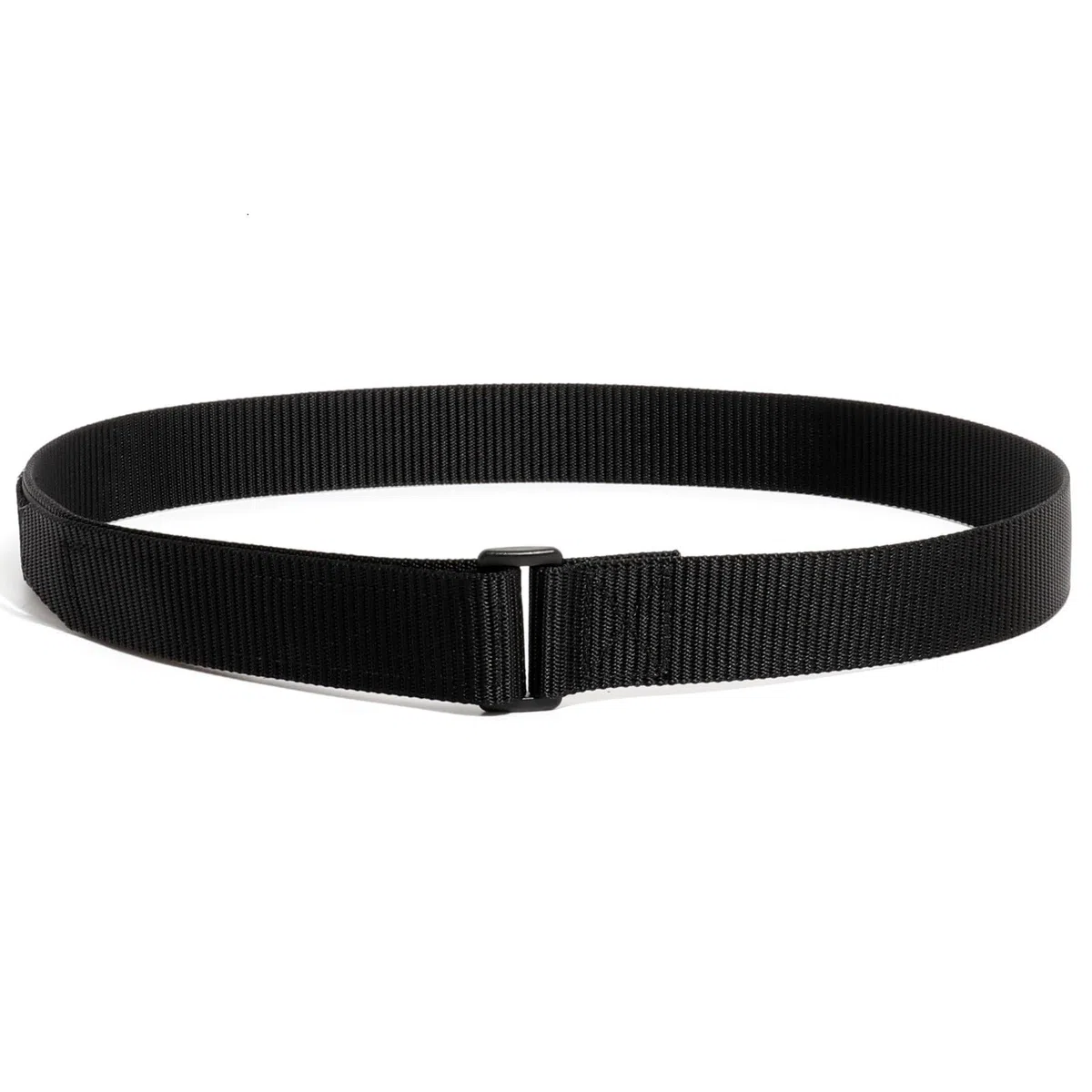 TACNEX Cinturón de nailon antiarañazos de 1 3/8 pulgadas, sin hebilla de metal, con cierre de , aprobado por la TSA para el trabajo, viajes, mecánico, conductor, Bucle de polímero negro, Small