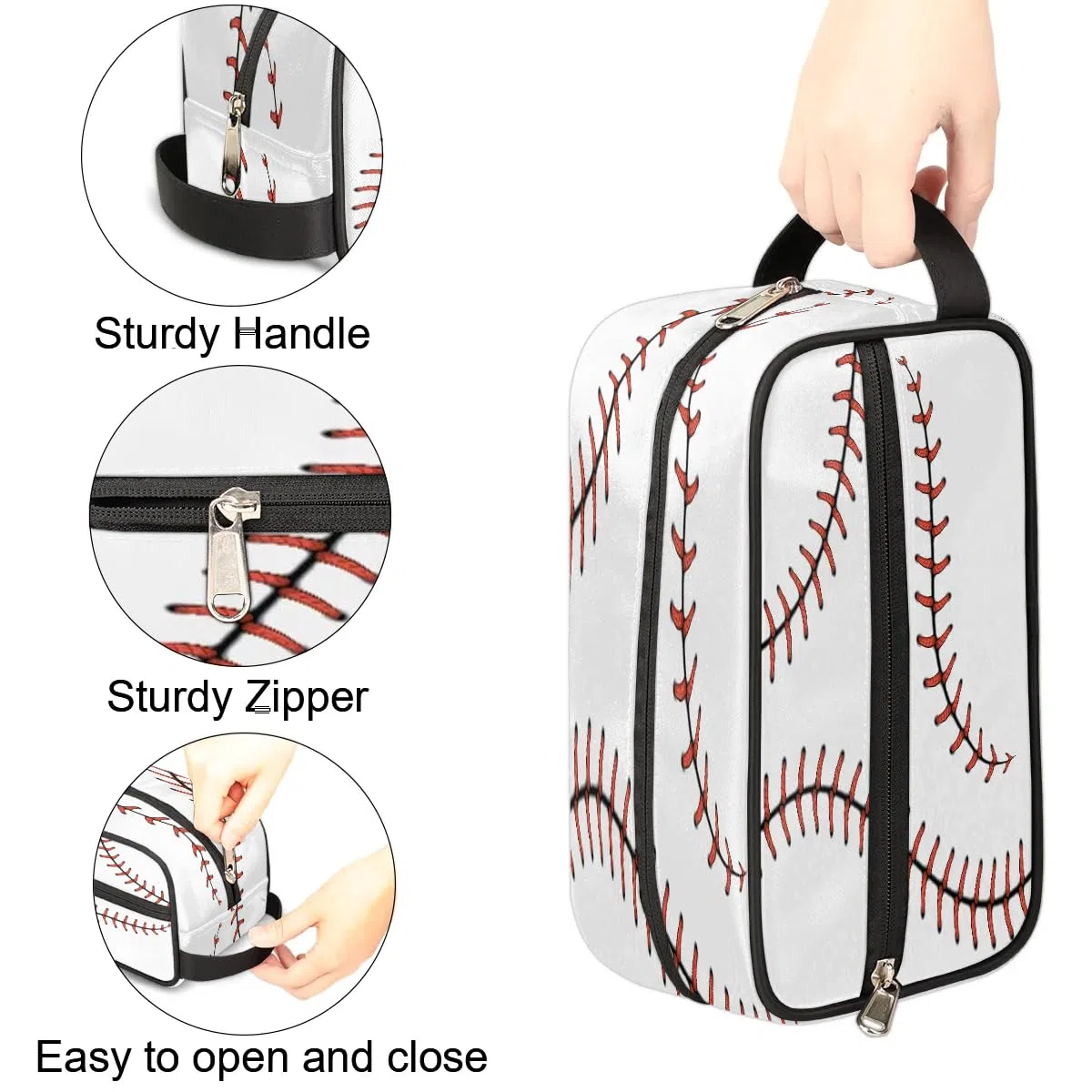Neceser de viaje para niños, impermeable, para colgar, bolsa de lavado con gran capacidad para viajes, deportes, ducha, blanco (White Baseball), Béisbol blanco