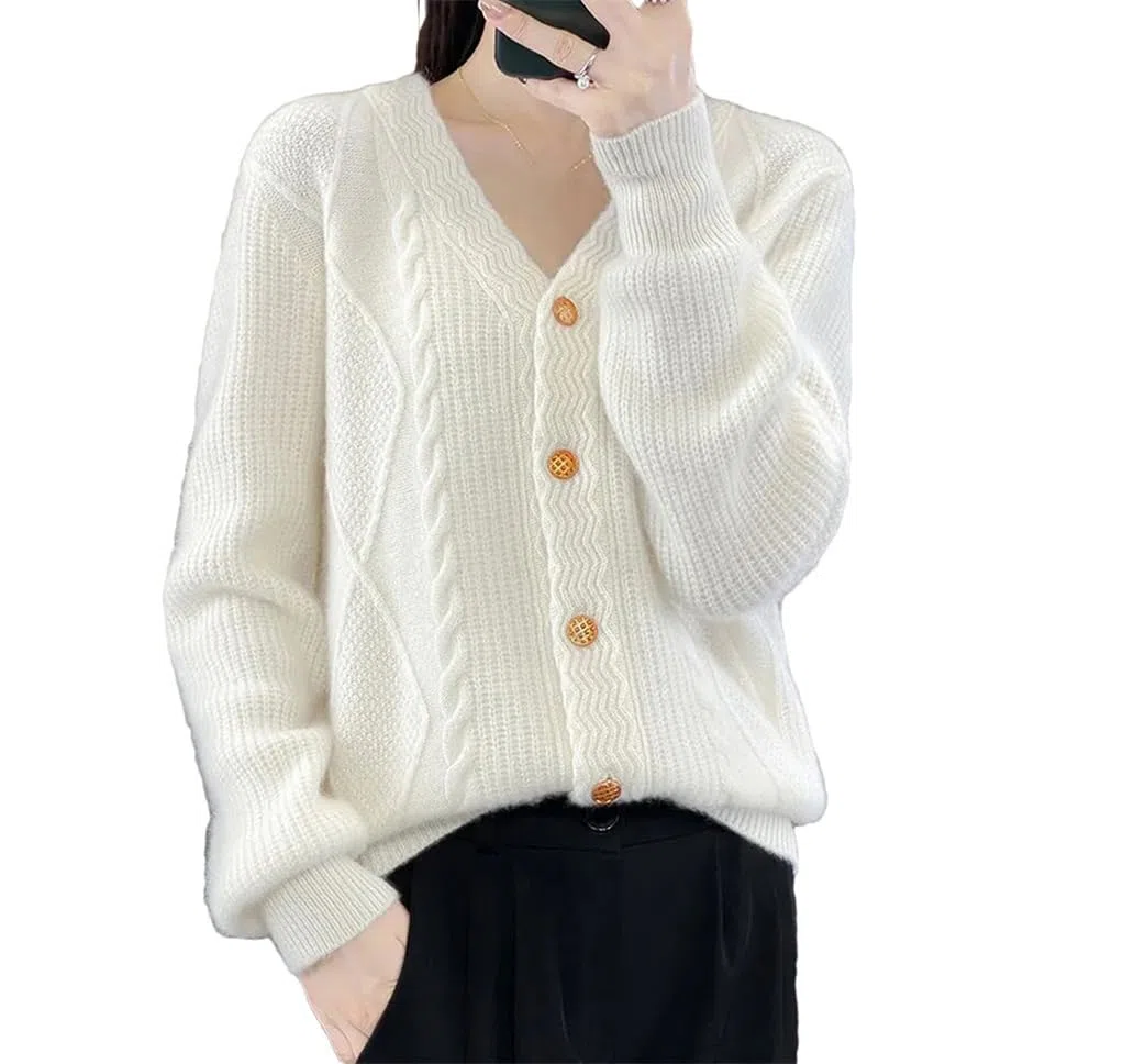 Dninmim Suéter de lana de cuello alto para mujer, suéter suelto de otoño e invierno, camisa suave engrosada