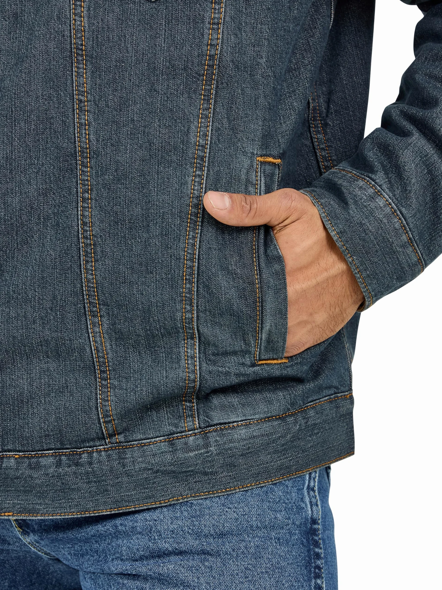 Wrangler Chaqueta vaquera con forro vaquero para hombre, corte vaquero