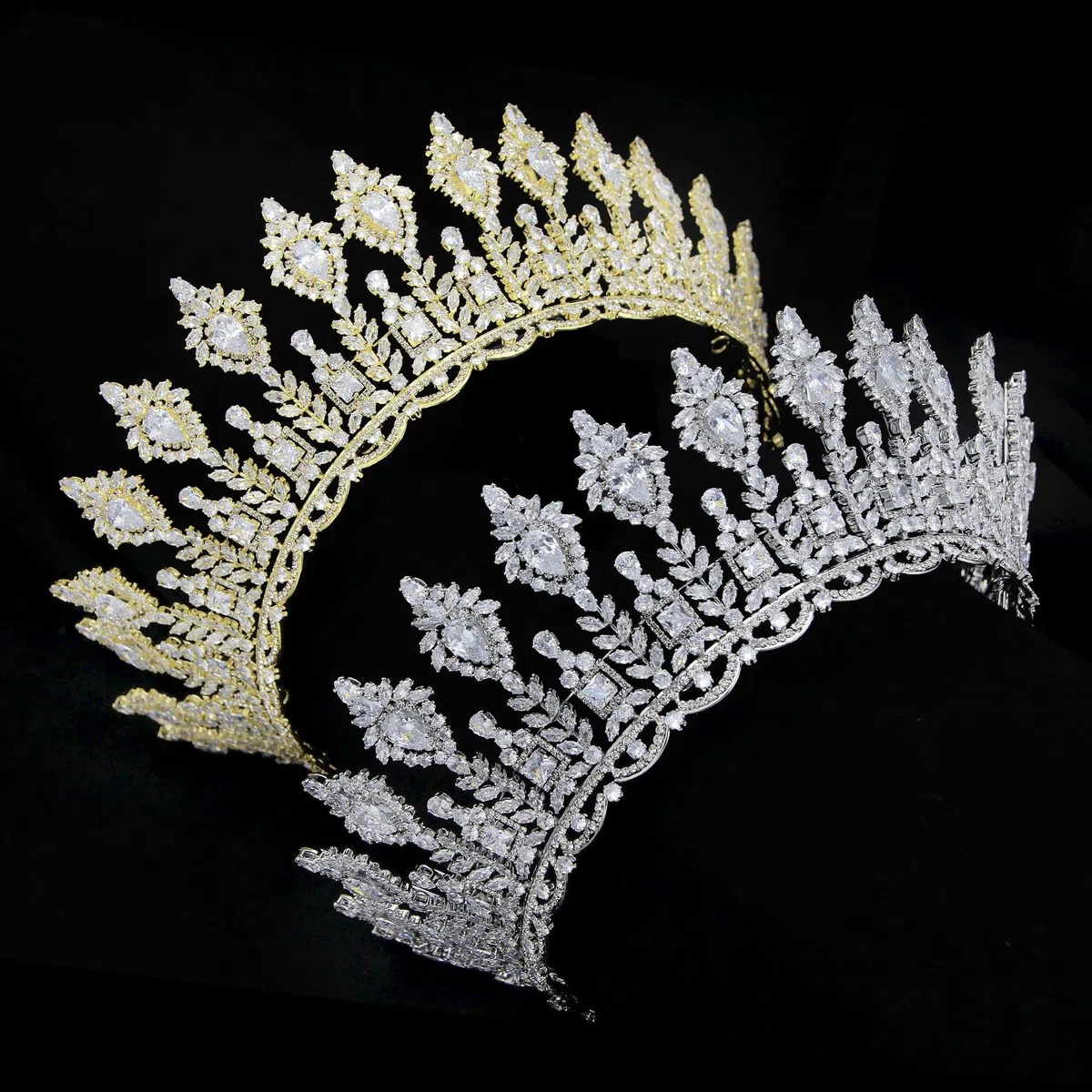Tiaras redondas de lujo para boda, circonita cúbica, coronas de reina grande para mujer, corona grande, concurso, enormes accesorios para el cabello para novia