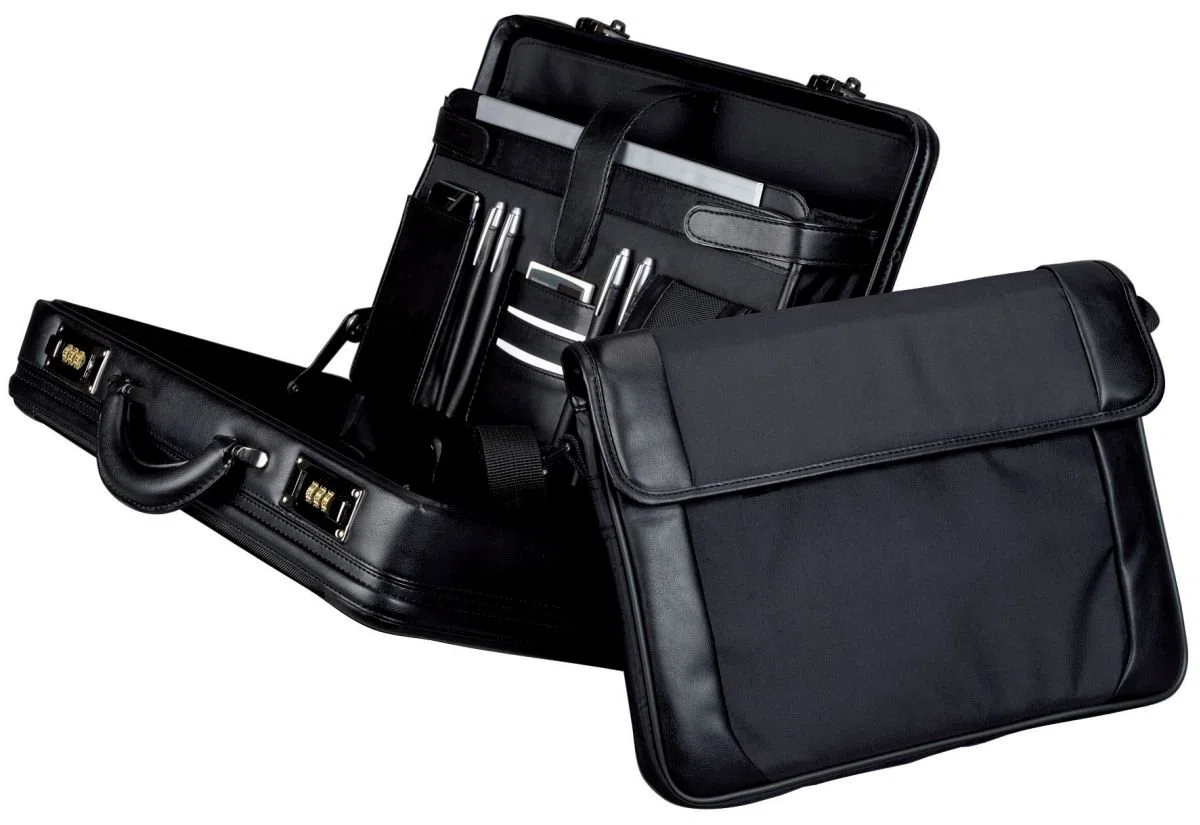 Juscha 45039 Alassio - Maletín de piel con funda extraíble para portátil (varios compartimentos, ampliable en 2 cm), color negro