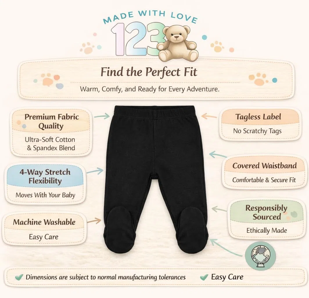 123 Bear Pantalones de bebé de algodón suave y elastano con perneras